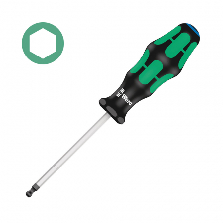 Set surubelnite electricieni Wera - Surubelnita Hexagonala Wera 352 imbus 5.0 x 100 x 105 cap Sferic cu protectie anticoroziva maner verde antirostogolire 05022815001
