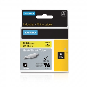 Etichete tub termocontractibil, DYMO ID1, 19mm x 1.5m, negru/galben, 18058, S07183405