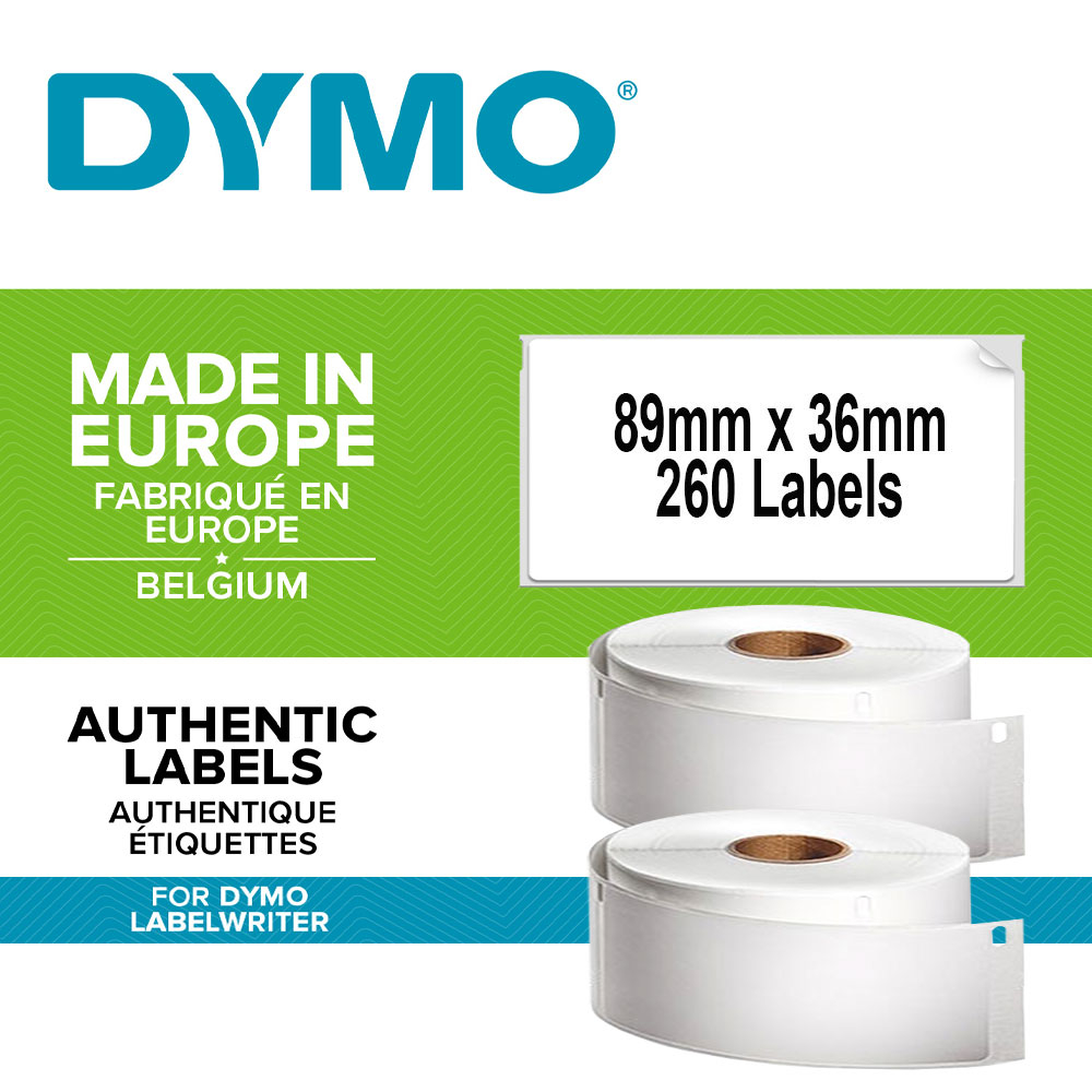 Dymo 99012 LabelWriter White S0722400 2 Rolls of 260 Labels 89mm x 36mm Genuine 