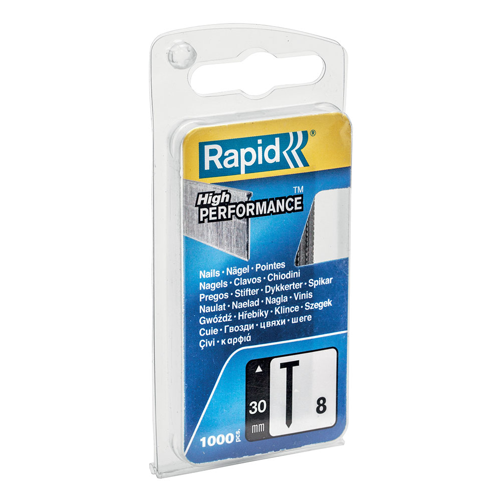 Cuie Brad Tip 8 30 mm inelate Rapid pentru mobilier, MDF și lambriu, 1000 bucăți blister 40109536