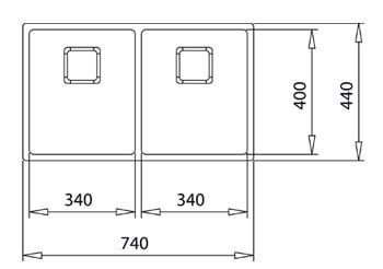 Chiuvetă bucatarie din inox Teka FLEXLINEA RS15 2B 740 3½ SQ W/OVF SP cu 2 cuve, 740x440mm [3]