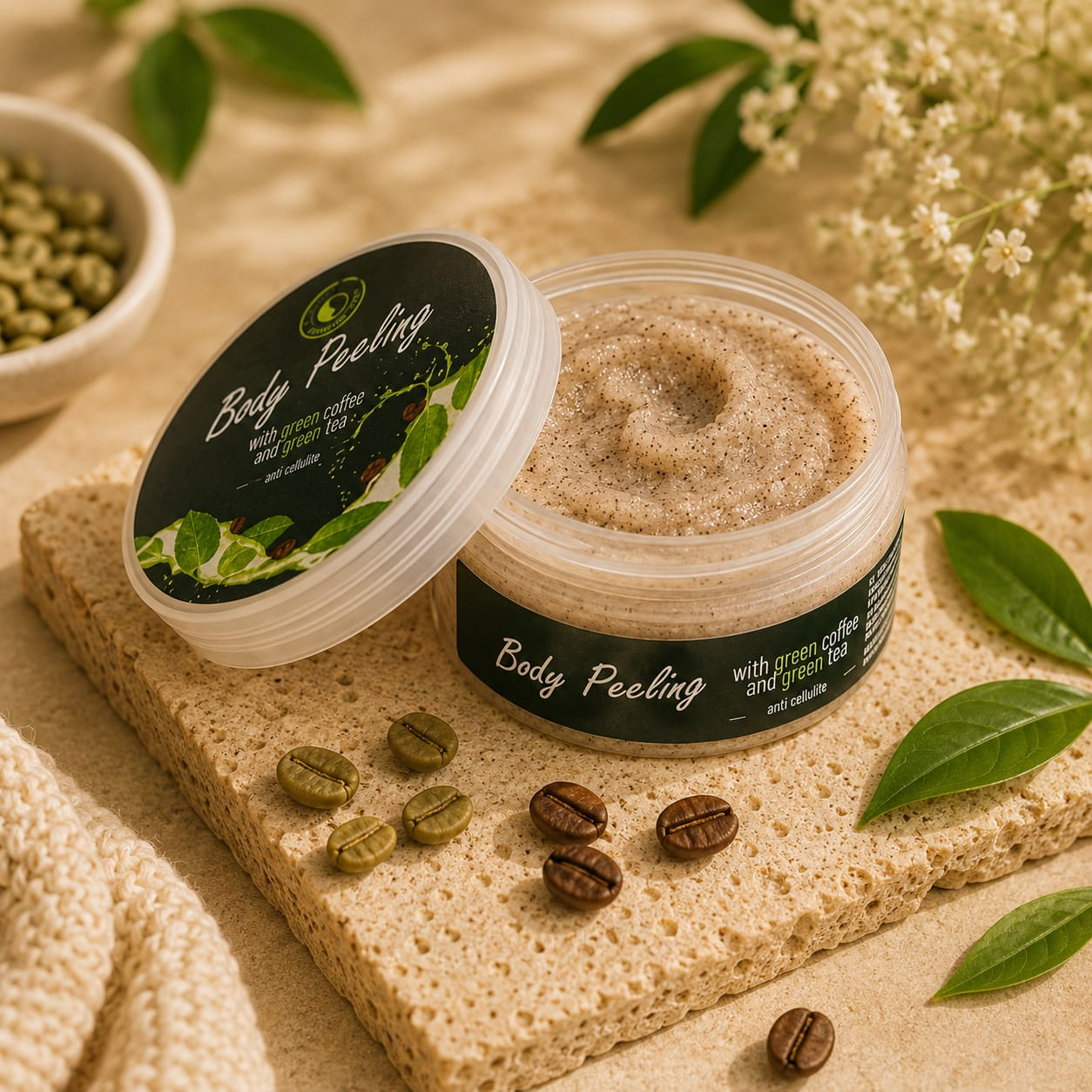 Exfoliant natural cu cafea verde și ceai verde  Scrub revitalizant pentru corp  Detoxifiere și exfoliere delicată [2]