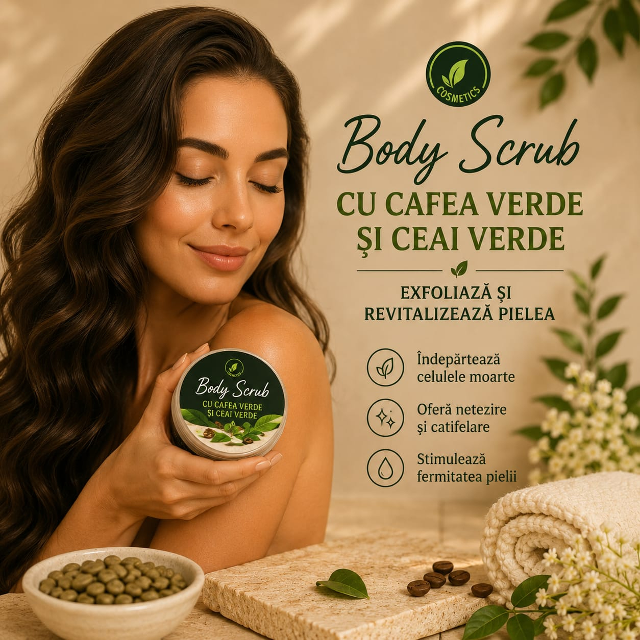 Exfoliant natural cu cafea verde și ceai verde  Scrub revitalizant pentru corp  Detoxifiere și exfoliere delicată [3]