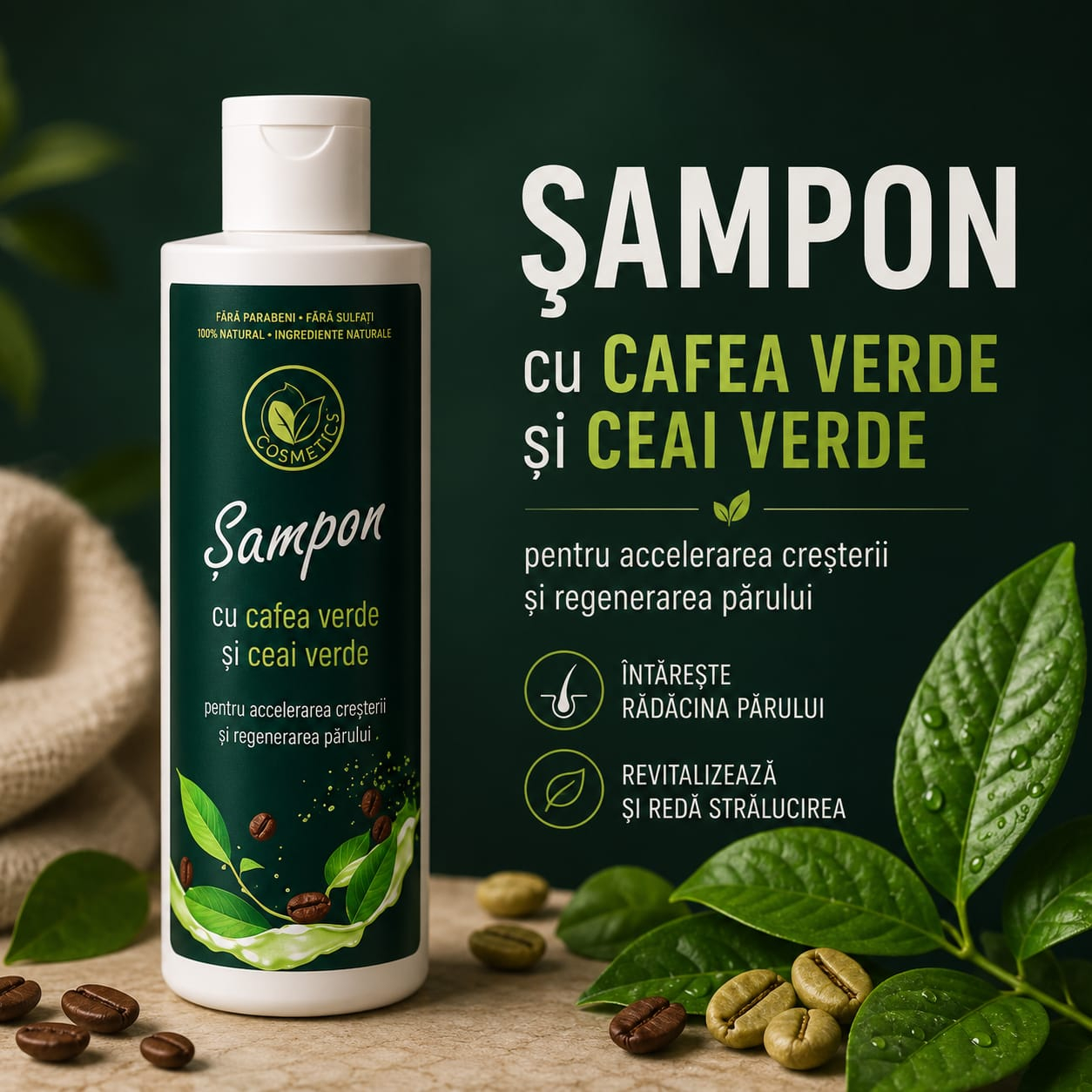 Sampon anticadere si regenerare cu ceai verde si cafea verde 250 ml [2]