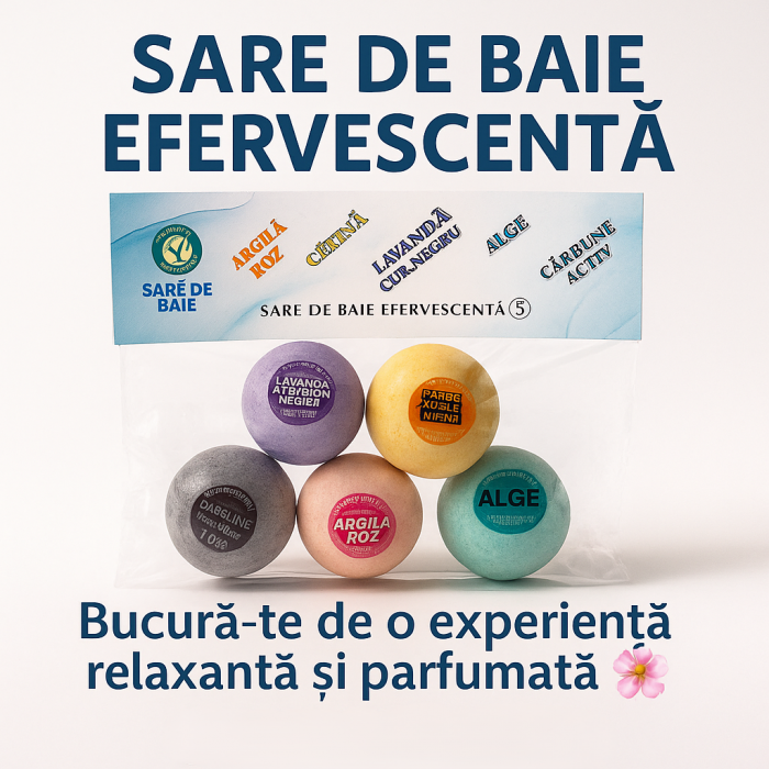 Sare de baie efervescenta 5 sortimente Lavanda,Catina,Alge,Argila roz,Carbune activ   250 g [3]