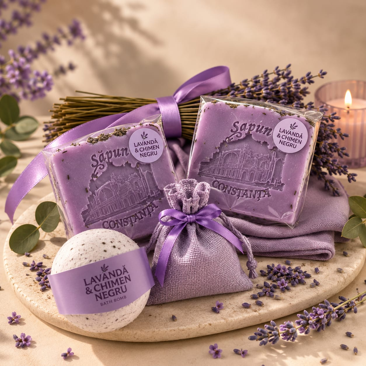 set natural cu lavanda si chimen negru 2 sapunuri sare de baie si saculet aromat [3]