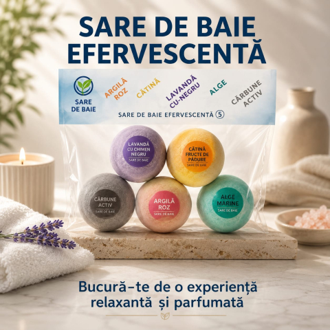 INGRIJIREA CORPULUI - Sare de baie efervescenta 5 sortimente Lavanda,Catina,Alge,Argila roz,Carbune activ   250 g