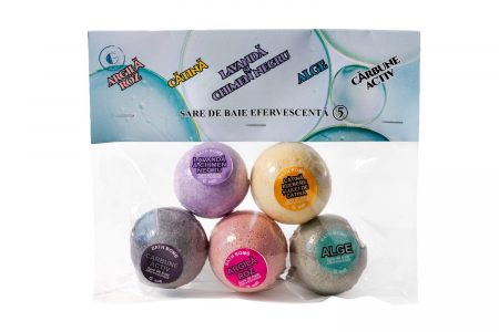 Sare de baie efervescenta 5 sortimente Lavanda,Catina,Alge,Argila roz,Carbune activ   250 g [1]