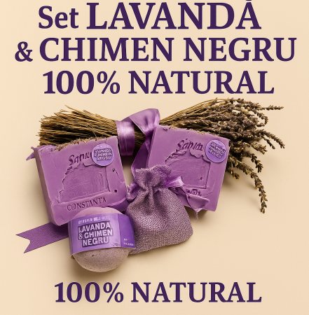 Set natural cu lavandă și chimen negru – 2 săpunuri, sare de baie și săculeț aromat [3]
