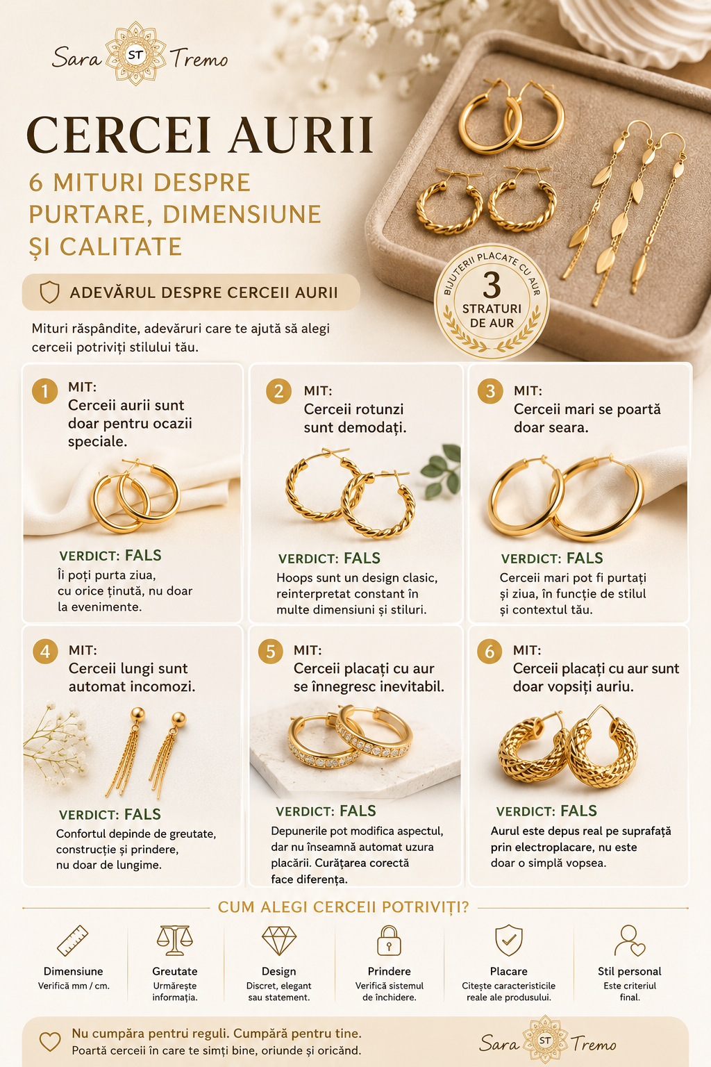 Cercei aurii – 6 mituri despre purtare, dimensiune și calitate