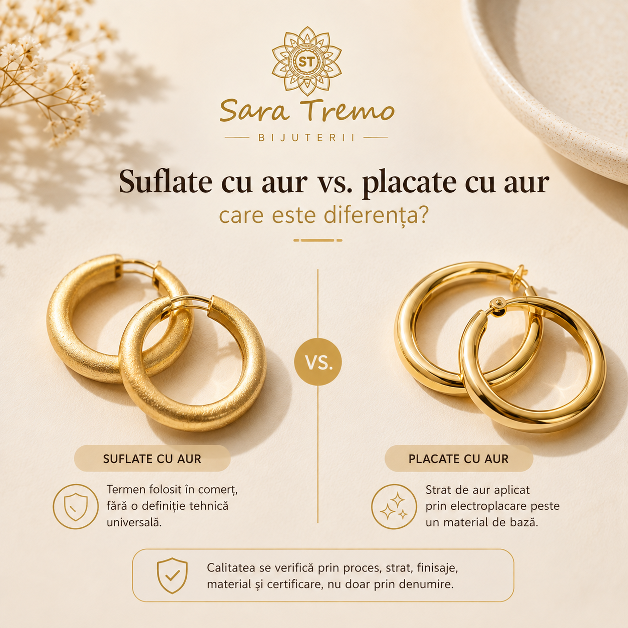 Bijuterii suflate cu aur vs. placate cu aur – care este diferența?