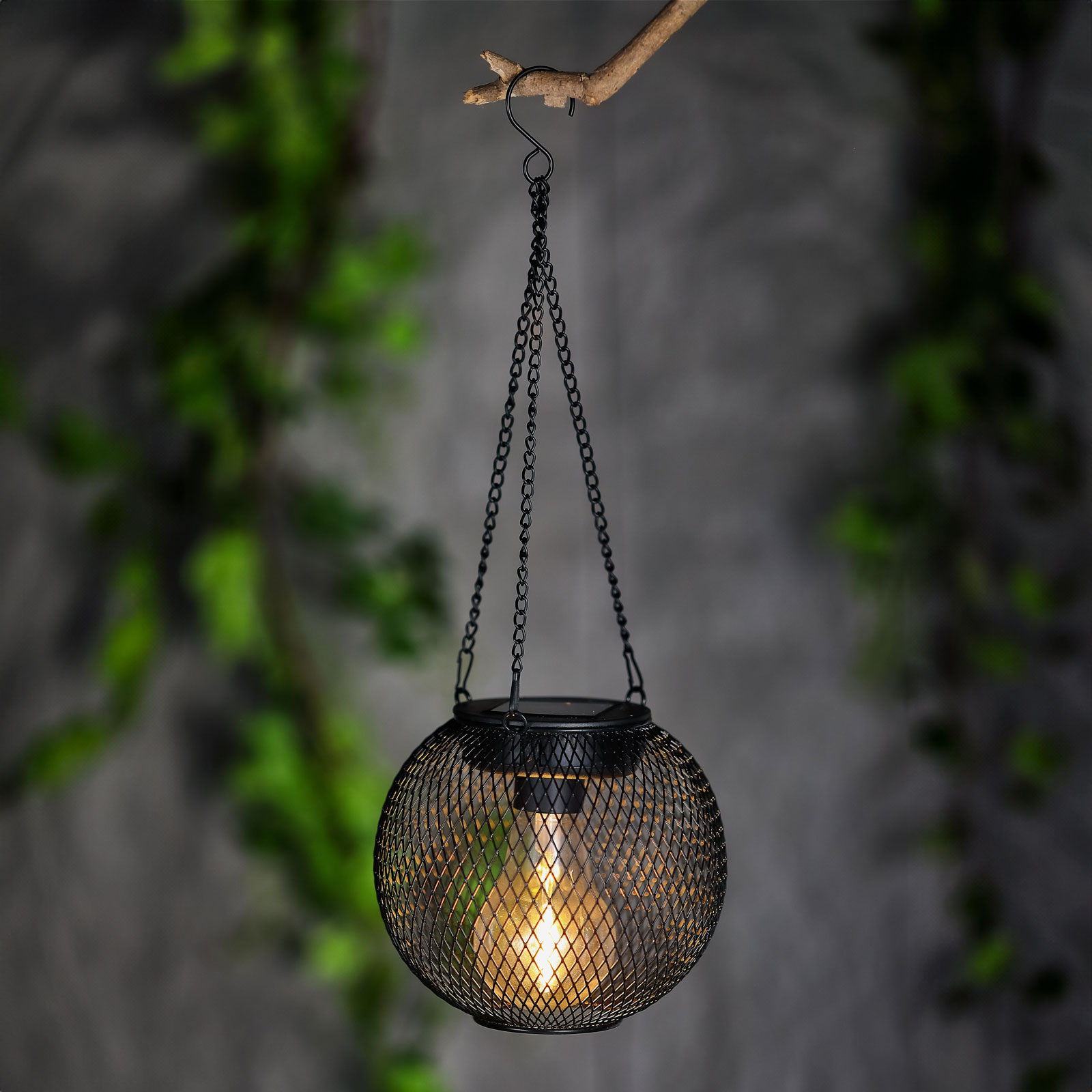 Iluminat Exterior si Solar - Lampa solara LED suspendata Ø14.5x13.5 cm alb cald pentru gradina, terasa, balcon IP44