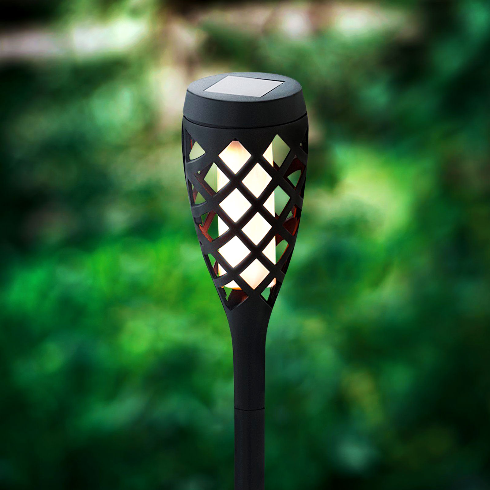 Iluminat Exterior si Solar - Lampă solară LED - efect de flacără - 12 LED-uri galbene - plastic - negru - 60 x 420 mm