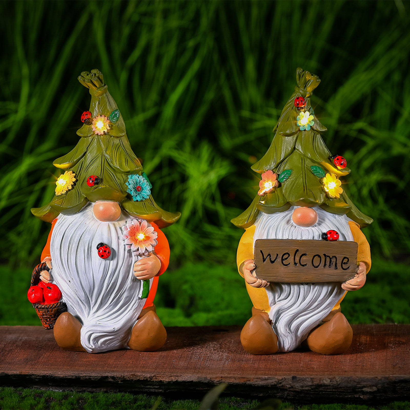 Iluminat Exterior si Solar - Figurină solară LED - pitic - 2 modele - LED alb cald - rășină - 10 x 8,5 x 18,5 cm