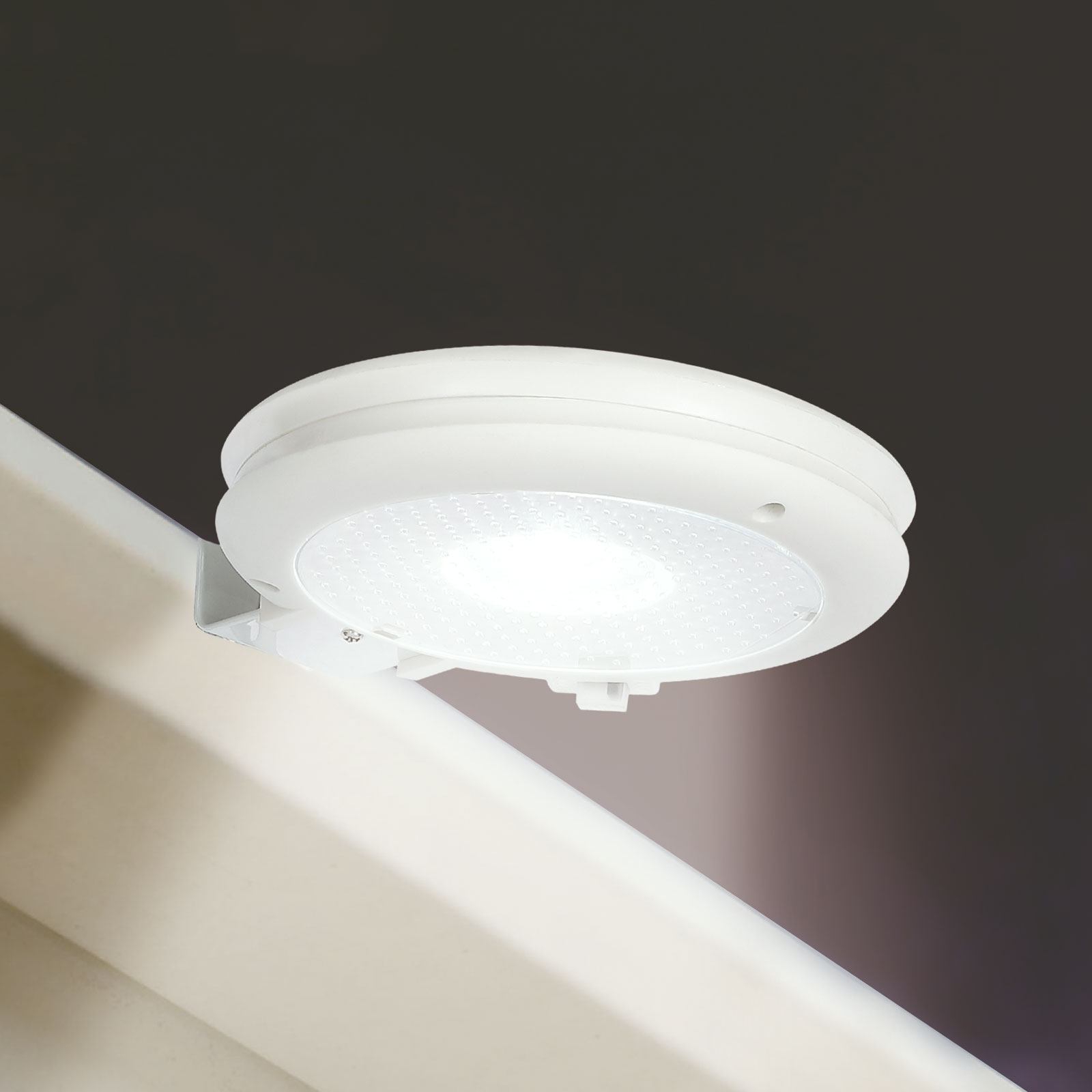 Iluminat Exterior si Solar - Lampa solara jgheab perete LED SMD, 11 cm, 3 LED alb rece, exterior, montaj gard balcon, incarcare a