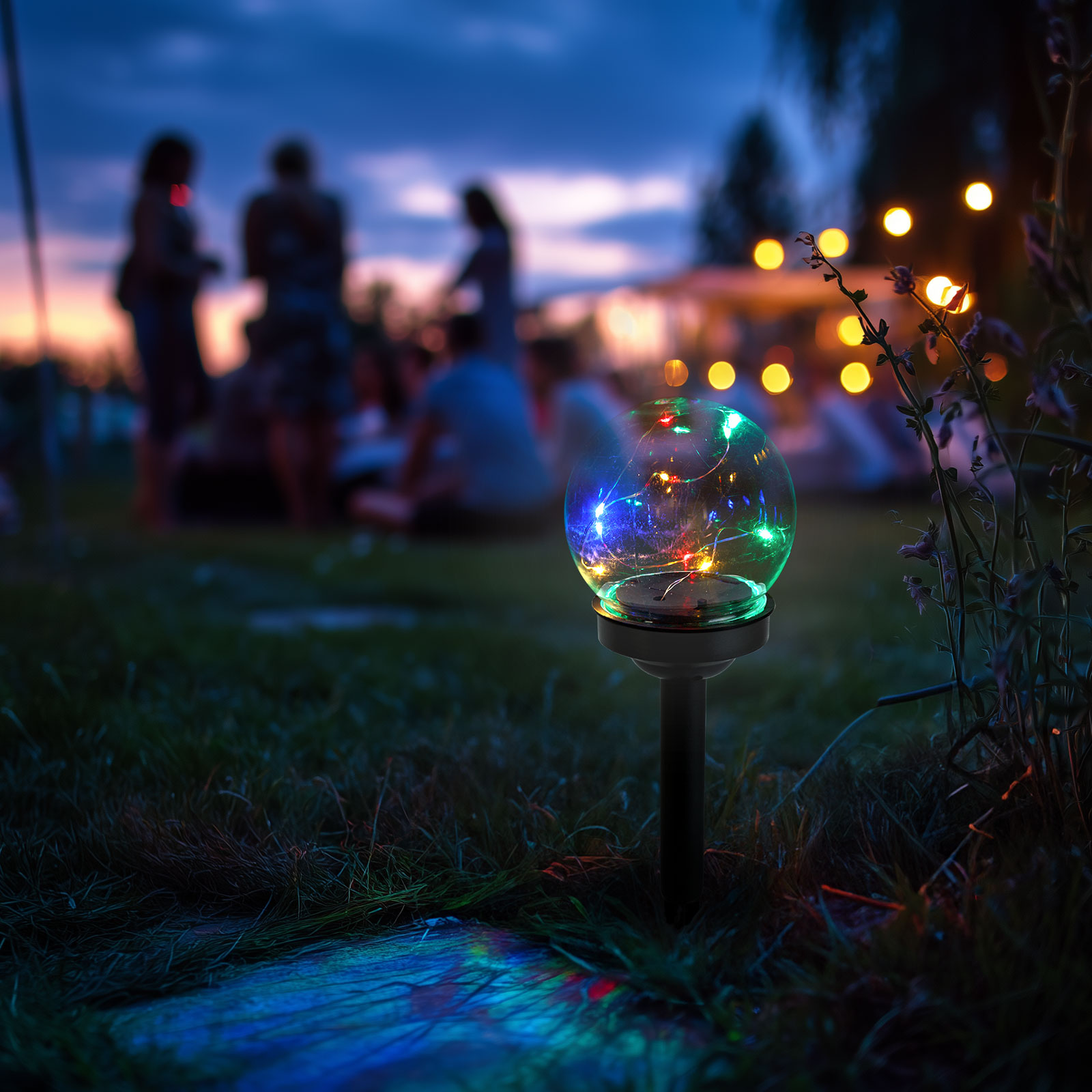 Casa si Gradina - Lampa solara LED sferica colorata, cu tarus, iluminat gradina, aprindere automata, decor exterior