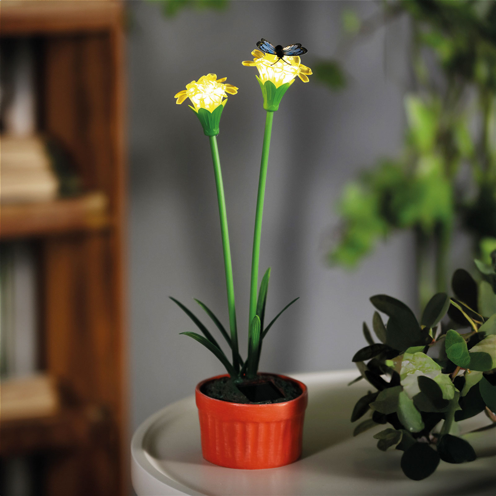 Casa si Gradina - Lampa solara floare galbena 10 LED alb cald,  8 x 8 x 32 cm, iluminat decorativ gradina, cu tarus, I