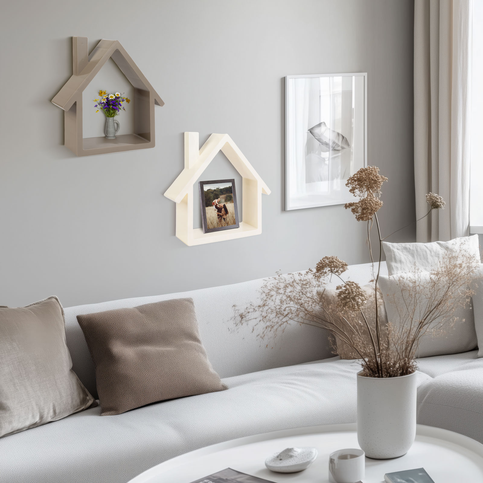 Amenajare si Decor Gradina - Raft decorativ perete forma casa 24 cm, 4 culori, pentru plante si obiecte, decor interior modern