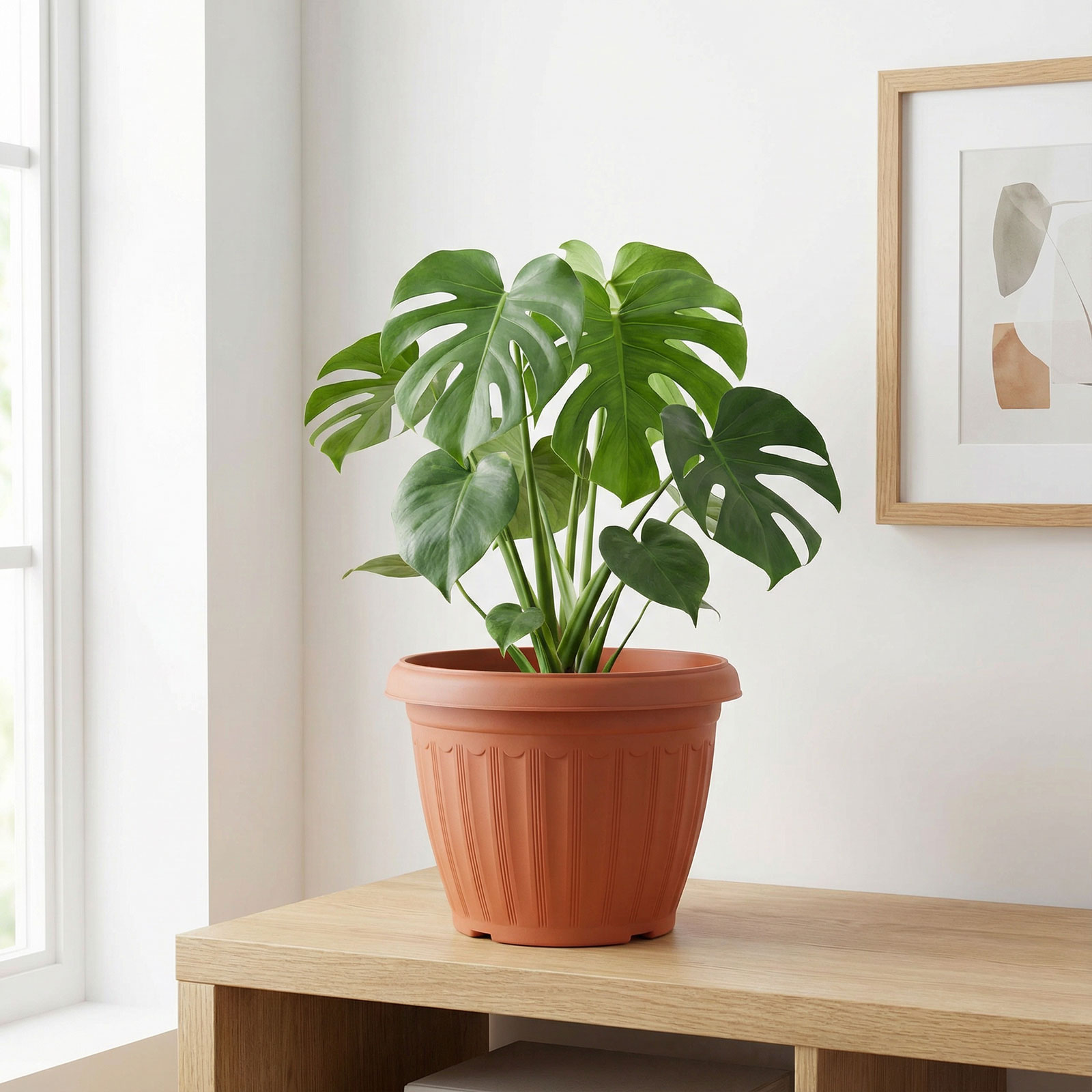 Amenajare si Decor Gradina - Ghiveci flori din plastic, culoare teracota, Ø25 cm, pentru plante interior si exterior
