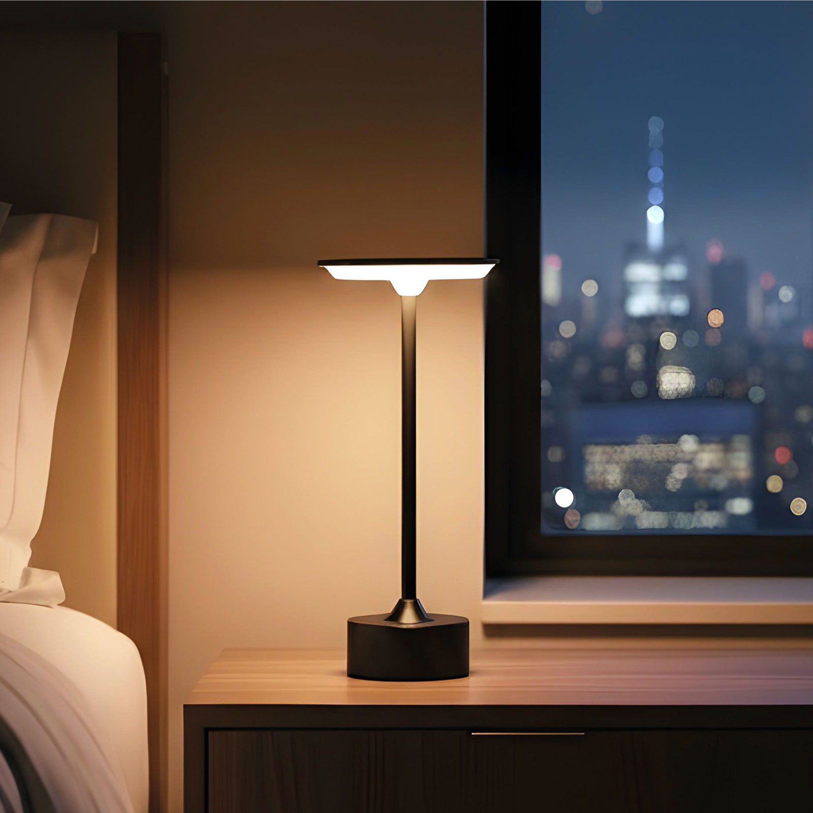 Iluminat Exterior si Solar - Lampă de masă - metal negru - căldură reglabilă de culoare, luminozitate - baterie USB