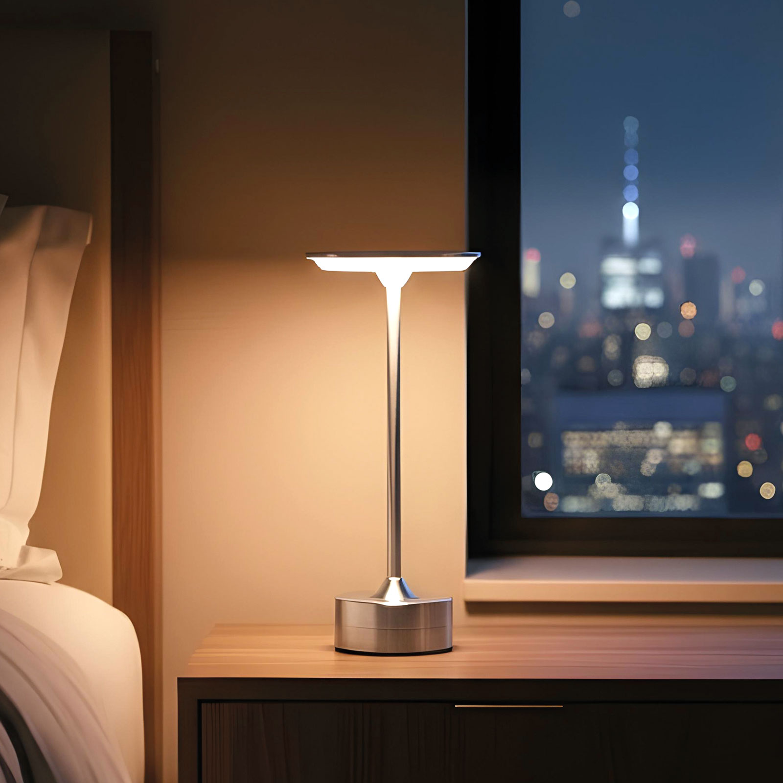 Iluminat Exterior si Solar - Lampă de masă - argint metal - căldură reglabilă color, luminozitate - baterie USB