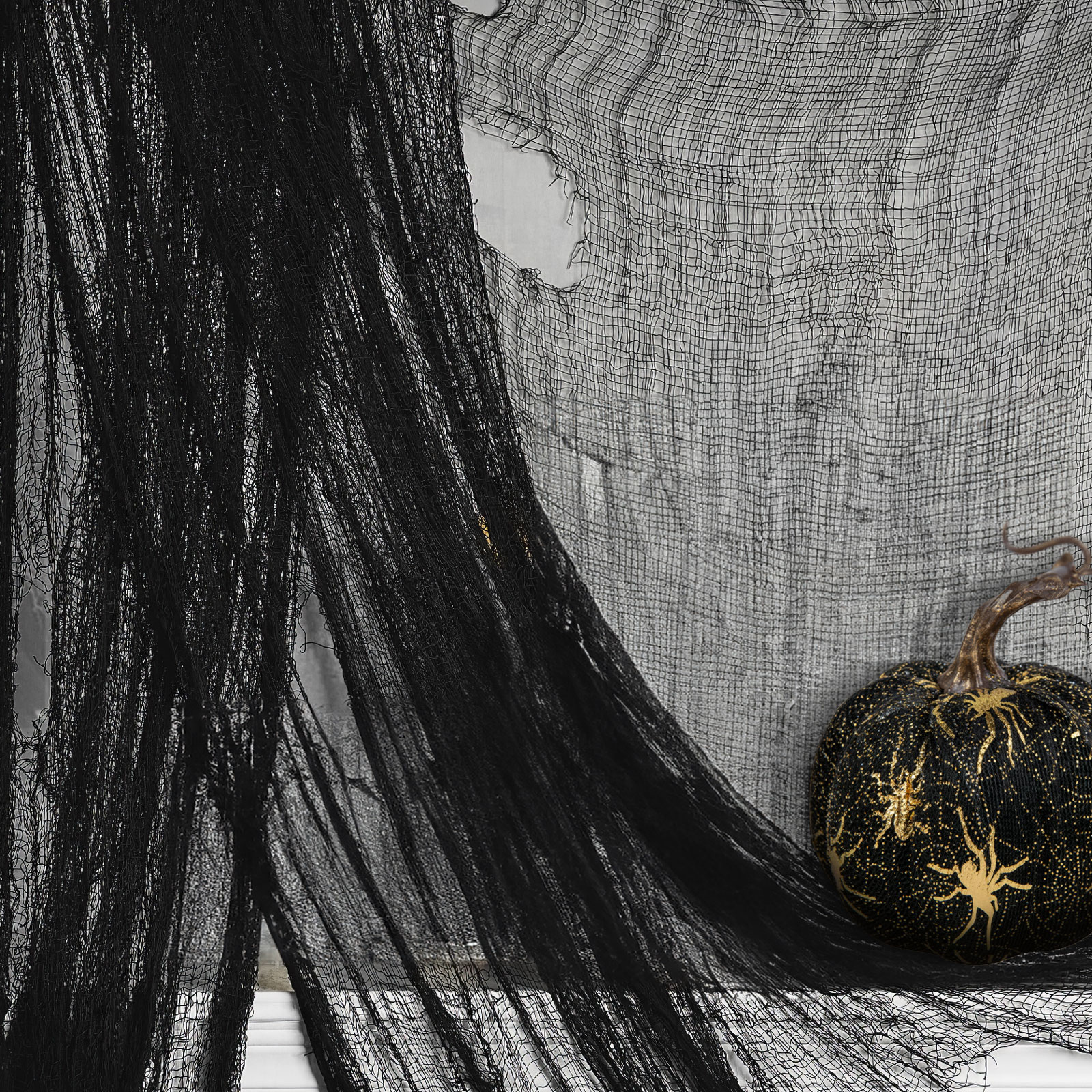 Casa si Gradina - Cortină de Halloween - neagră, stofă - 180 x 75 cm