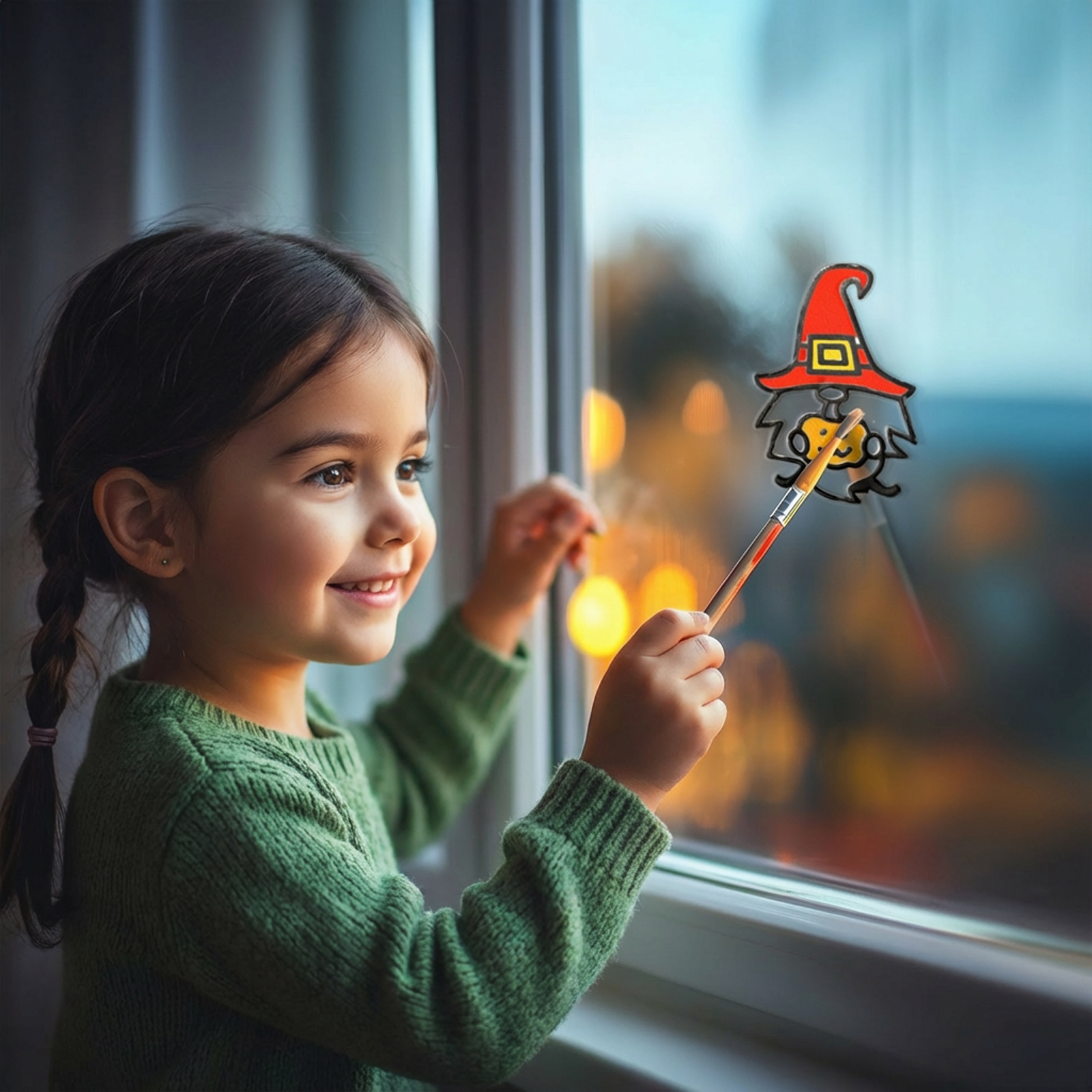 Casa si Gradina - Decor fereastră Halloween - 4 culori - cu pensulă