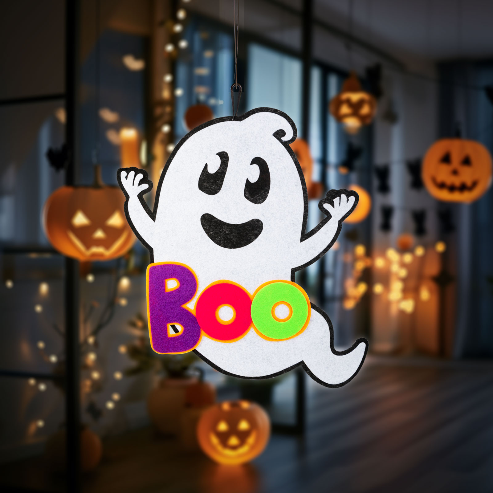 Casa si Gradina - Decorațiune de Halloween - fantomă - poate fi agațată - fetru - 37 x 34 cm