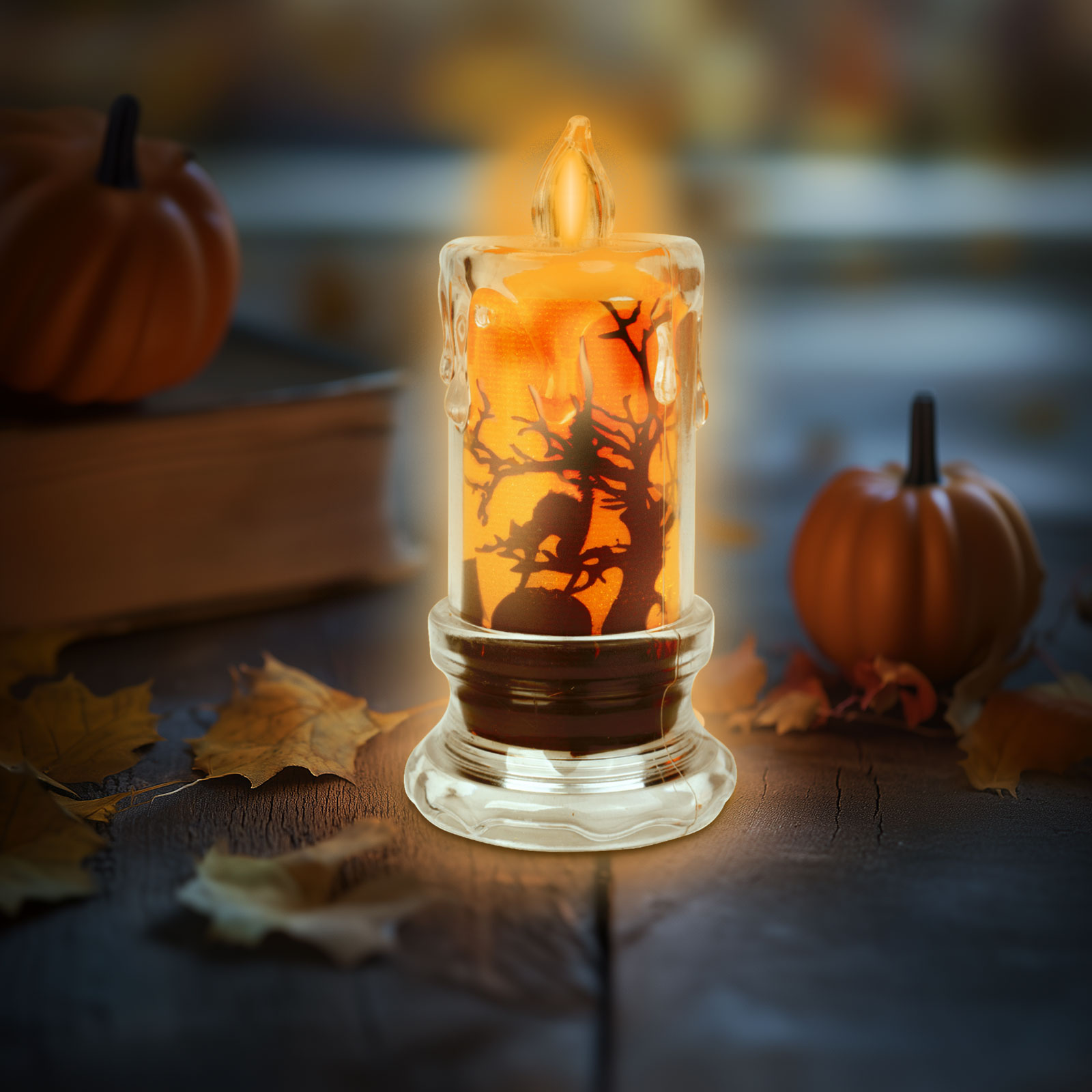 Decor lumânare LED Halloween - liliac - LED portocaliu - 3 x LR1130 - 5 x 5 x 10 cm [0]
