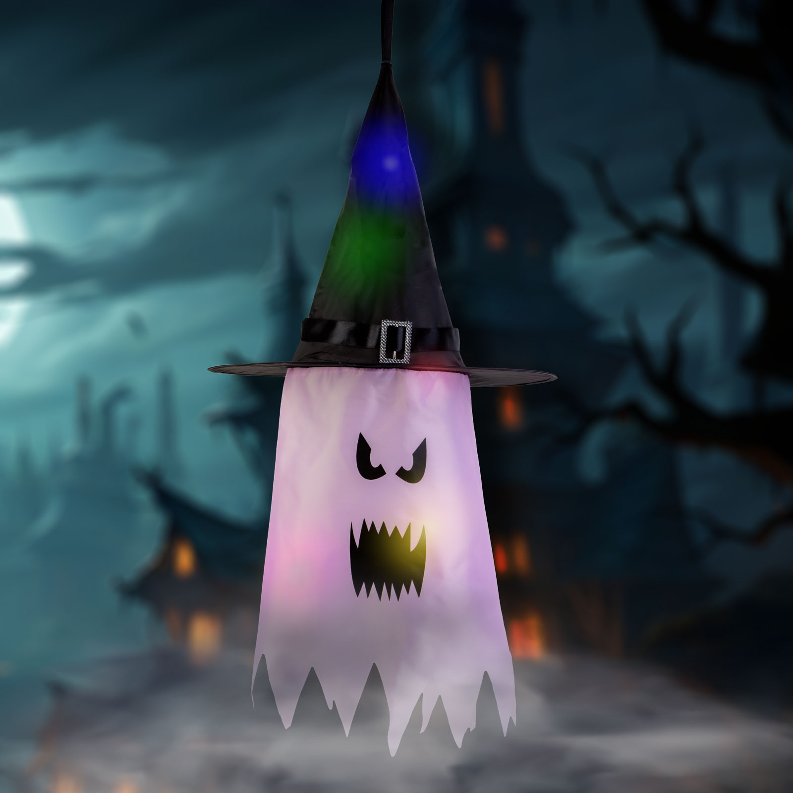 Decor LED Halloween - fantomă - roz - 10 LED-uri colorate - poate fi agățat - 2 x 2032 - 75 x 35 cm [0]