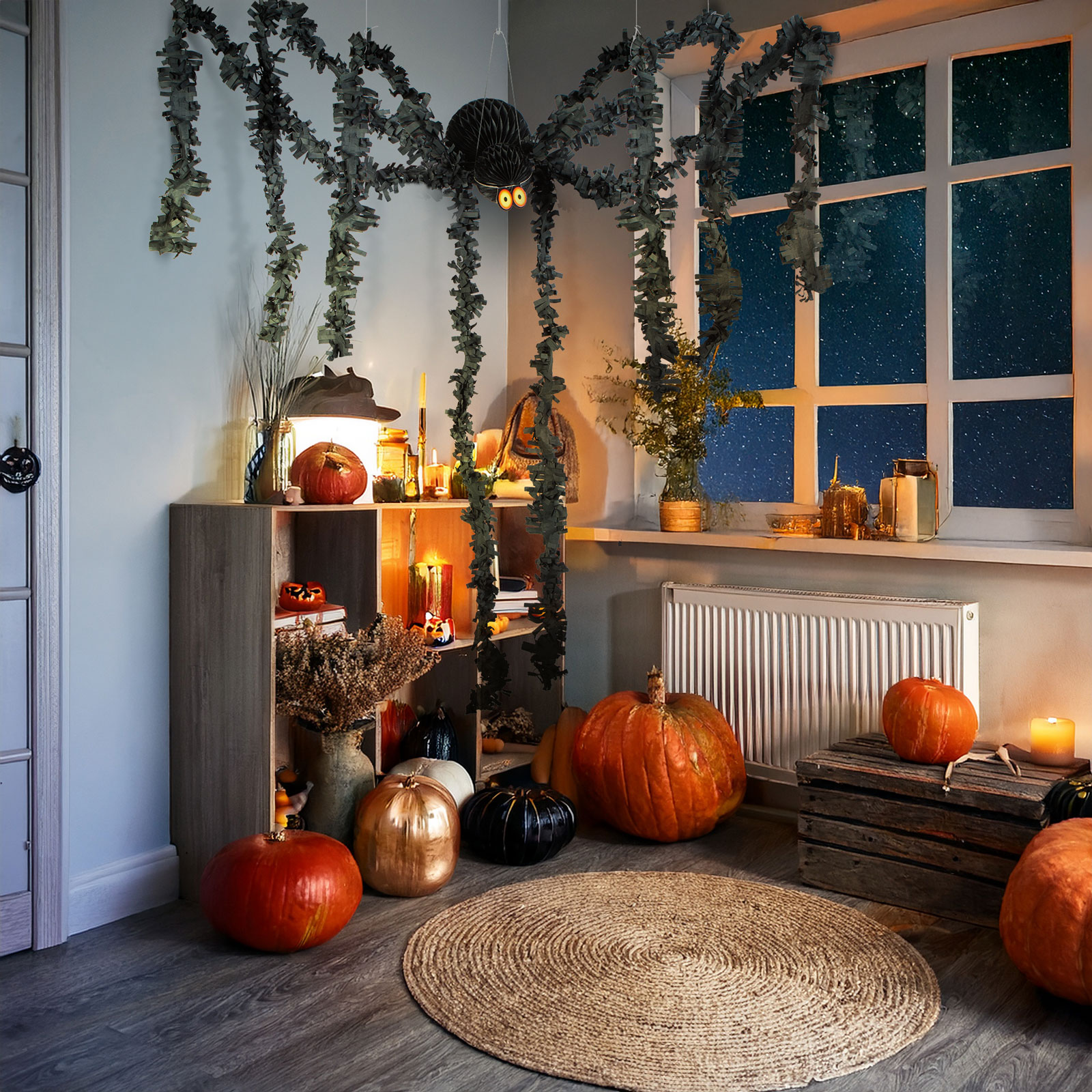 Decorațiune de Halloween - păianjen negru - hârtie - 75 x 13 cm [0]