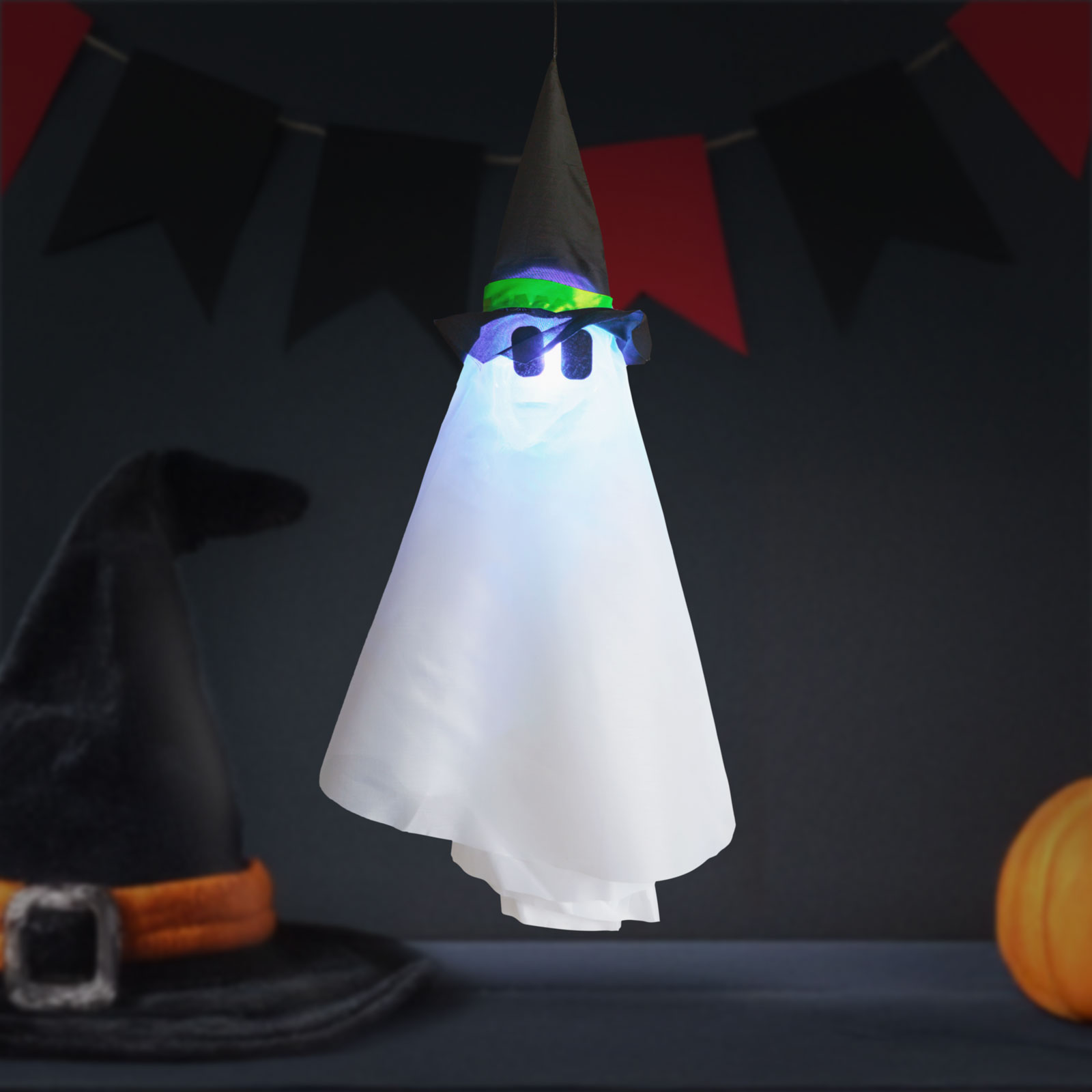 Decorațiune iluminată de Halloween - fantomă - de suspendat - RGB LED - 70 x 50 cm [0]