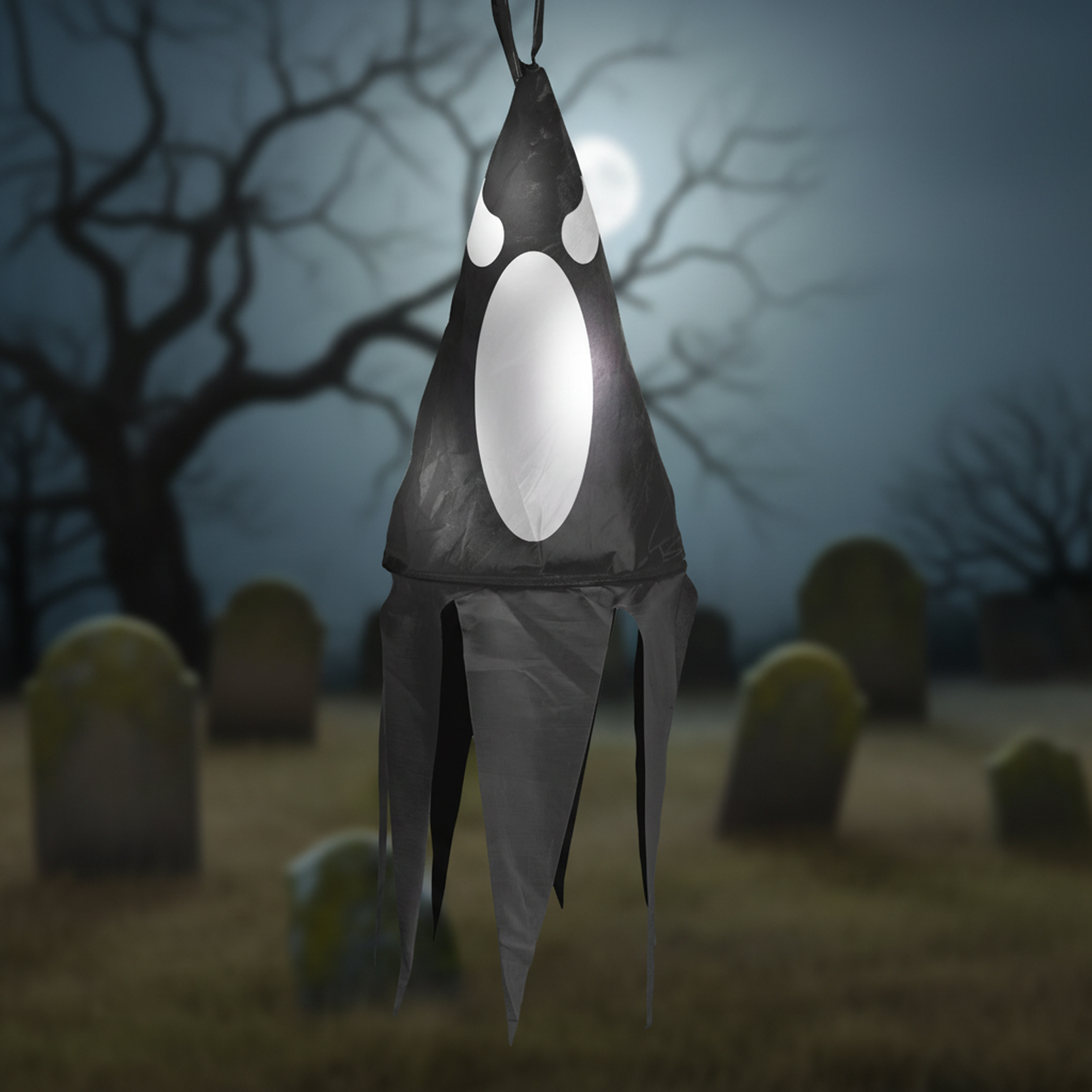 Decorațiune de Halloween cu iluminare - fantomă - negru - 10 LED-uri colorate - de agățat - 2 x 2032 [0]