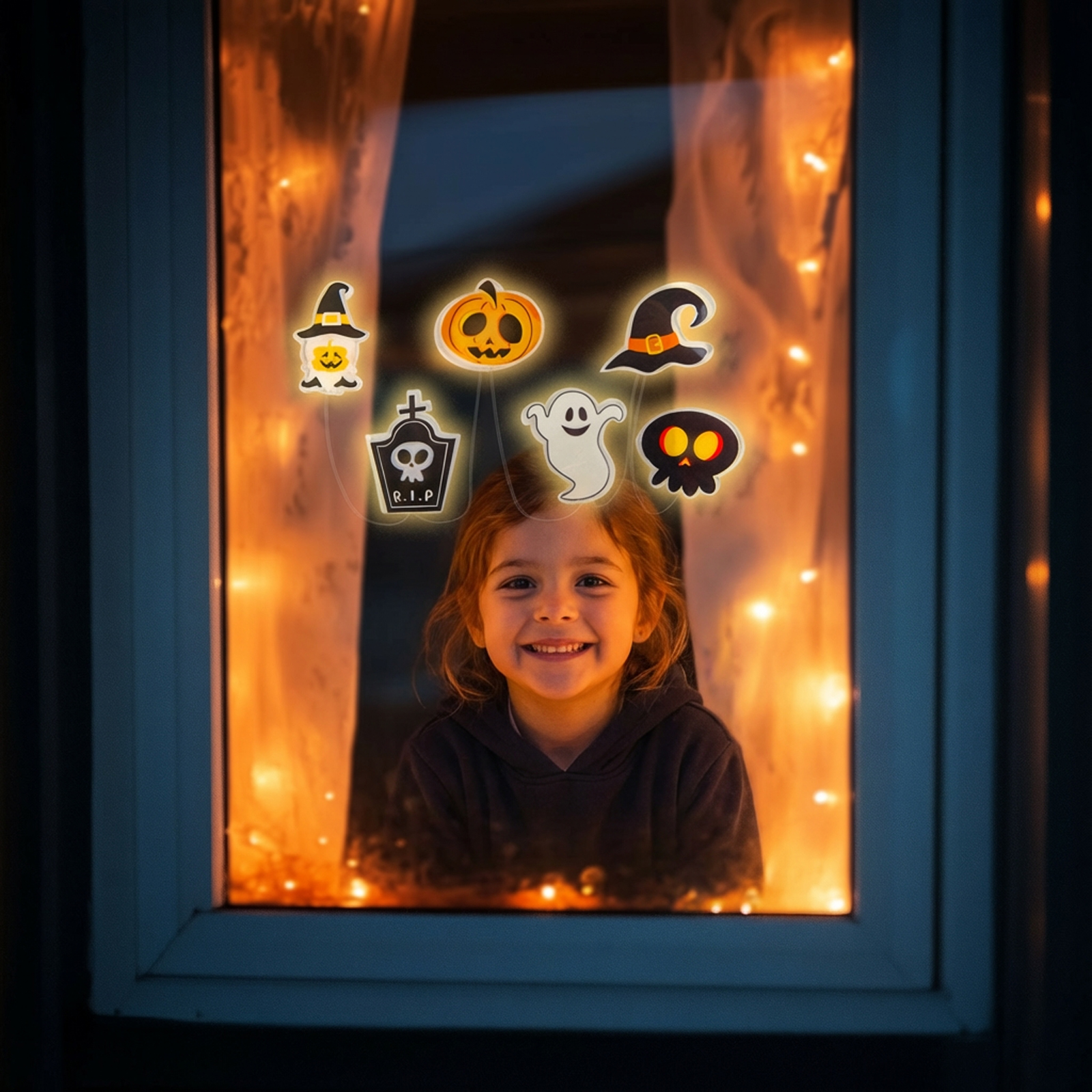 Decoratiune LED Halloween pentru fereastră - gel - forme multiple - 85 cm [0]