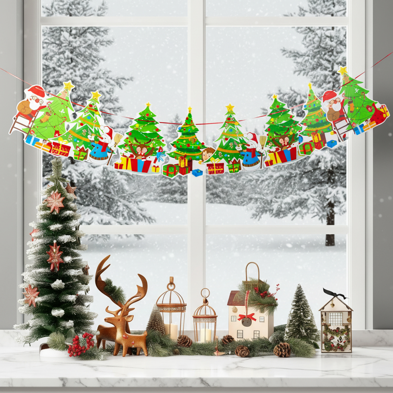 Ghirlandă de hârtie de Crăciun - 8 brazi - 3,5 m [0]