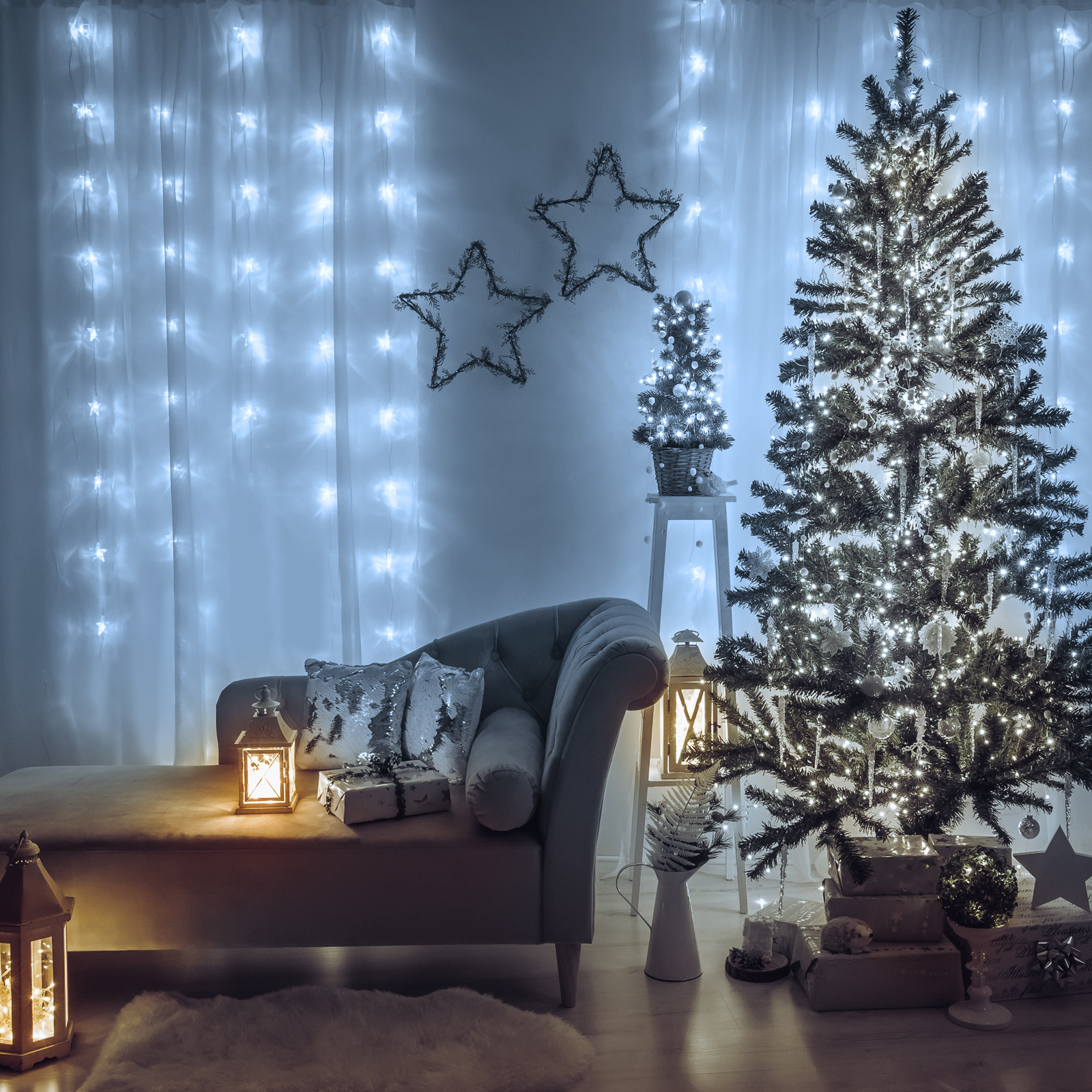 Perdea luminoasă - 200 LED-uri - alb rece - alimentare de la rețea - IP44 - 4,2 m - 8 programe [0]