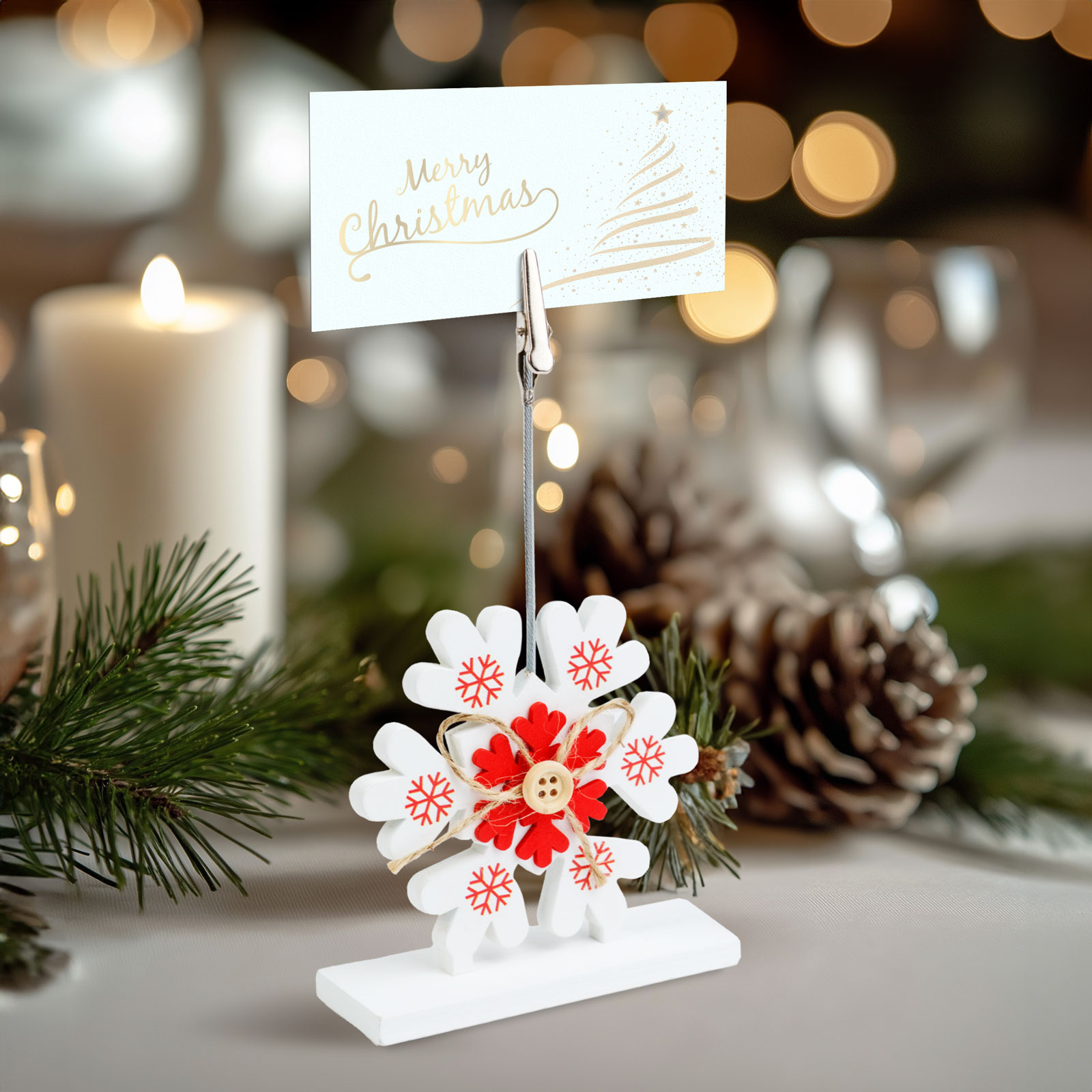 Suport etichete masă Crăciun - cu cleme - cristal de gheață - 8,8 x 8,8 cm [0]