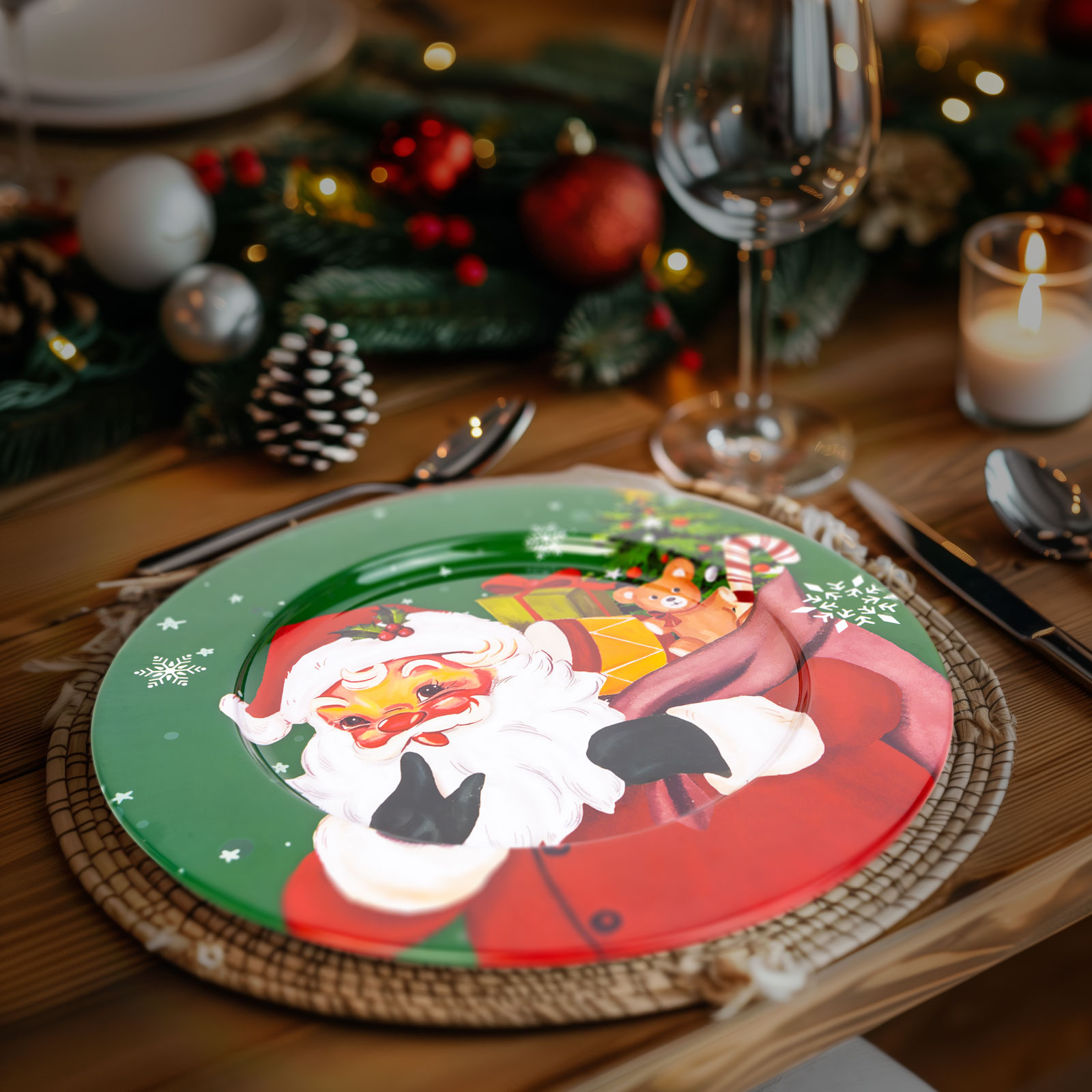 Tavă de Crăciun - metal - Moș Crăciun - verde - 33 cm [0]