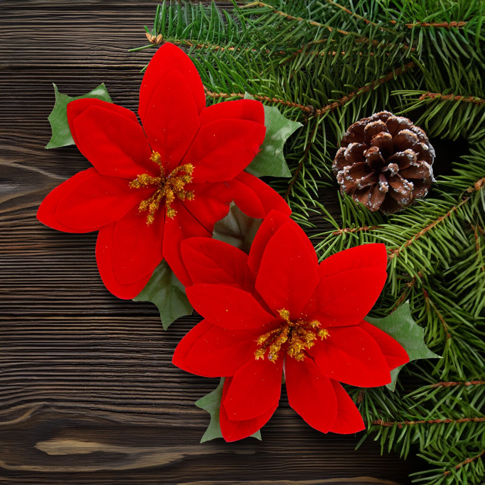 Floare Poinsettia de Crăciun - stralucitoare, roșie - 13 x 13 cm - 2 buc/pachet [0]