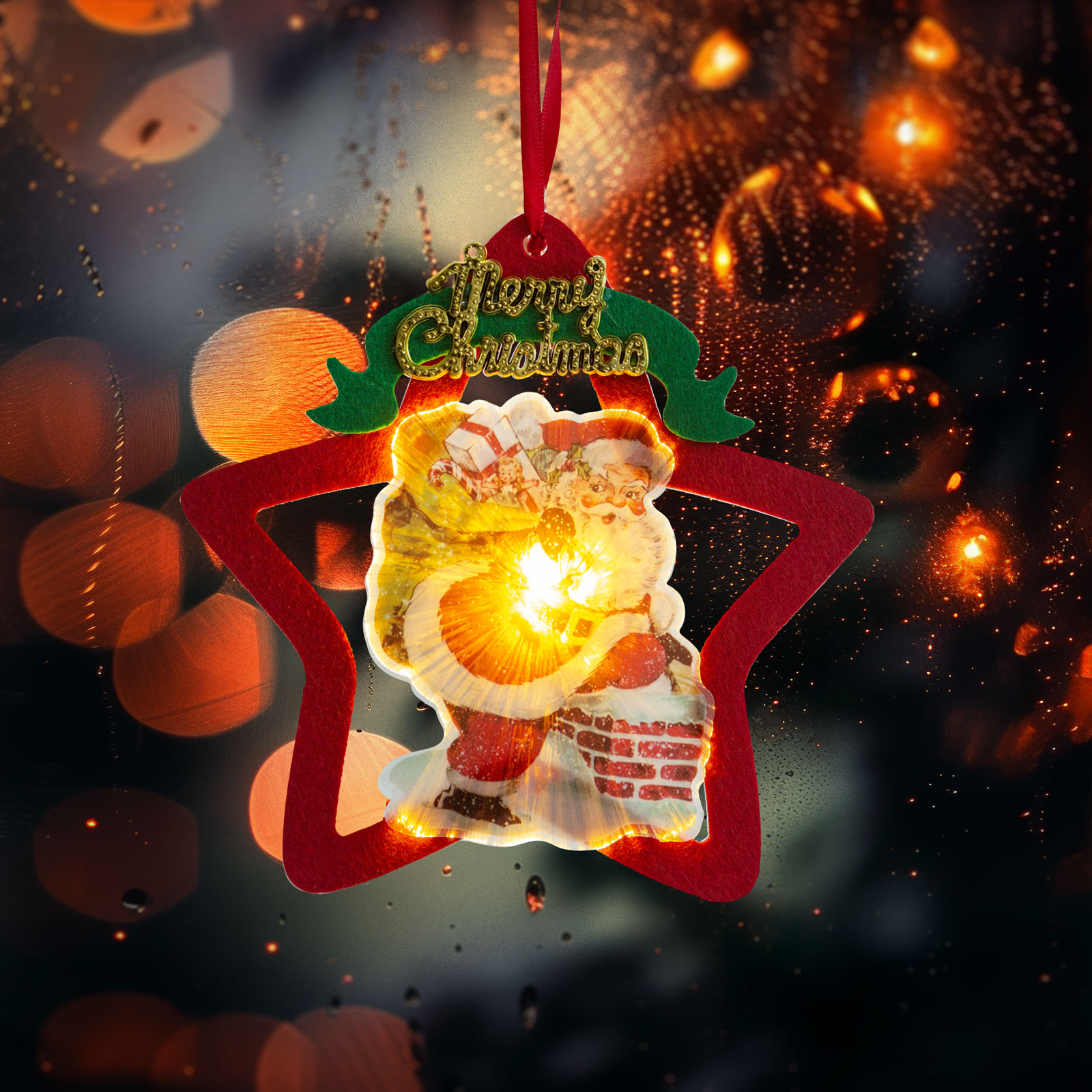 Decor pentru fereastră LED - LED alb cald - Steaua, Moș Crăciun - cu ventuză [0]