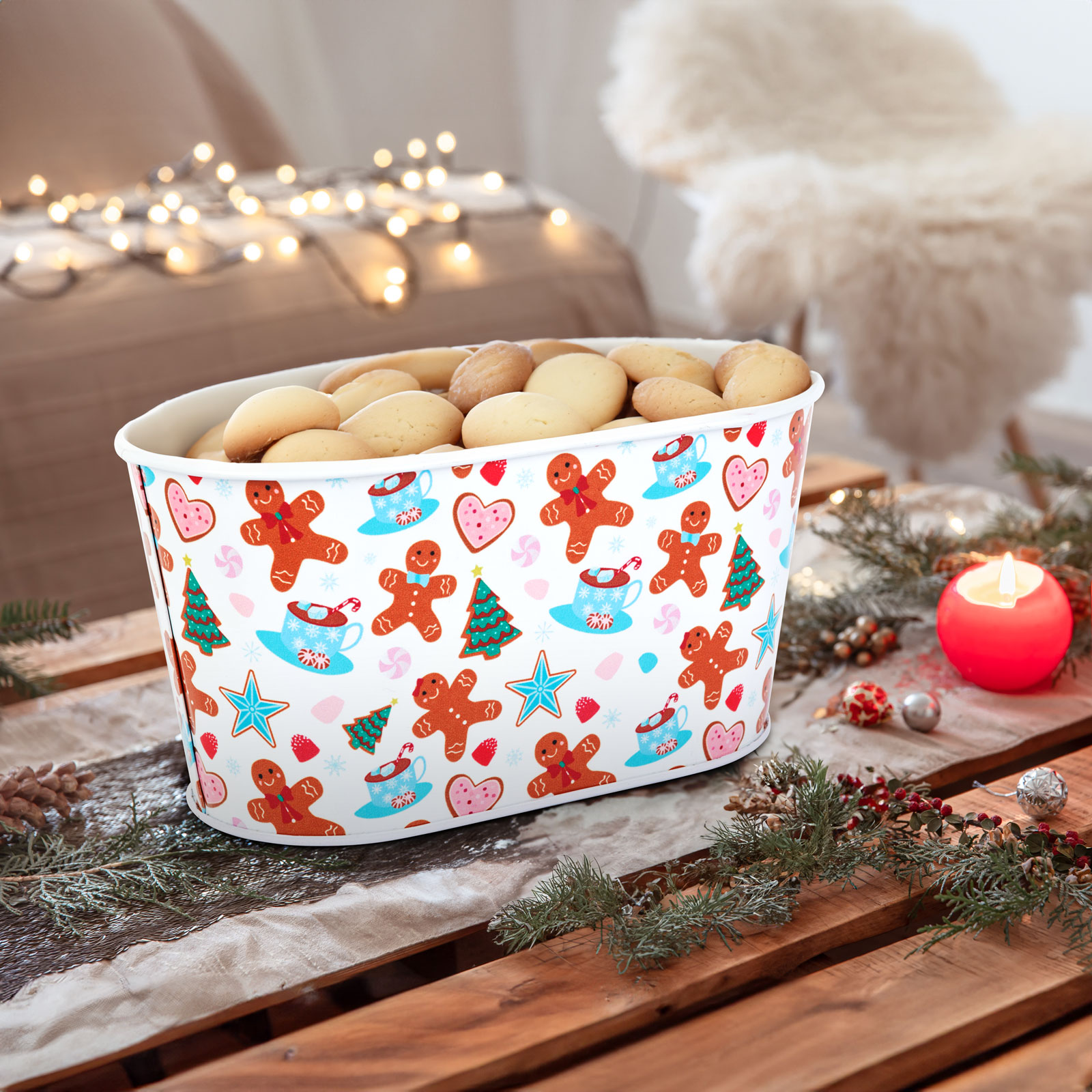 Coș metalic de Crăciun - model turtă dulce - 19 x 11,5 x 9,5 cm [0]