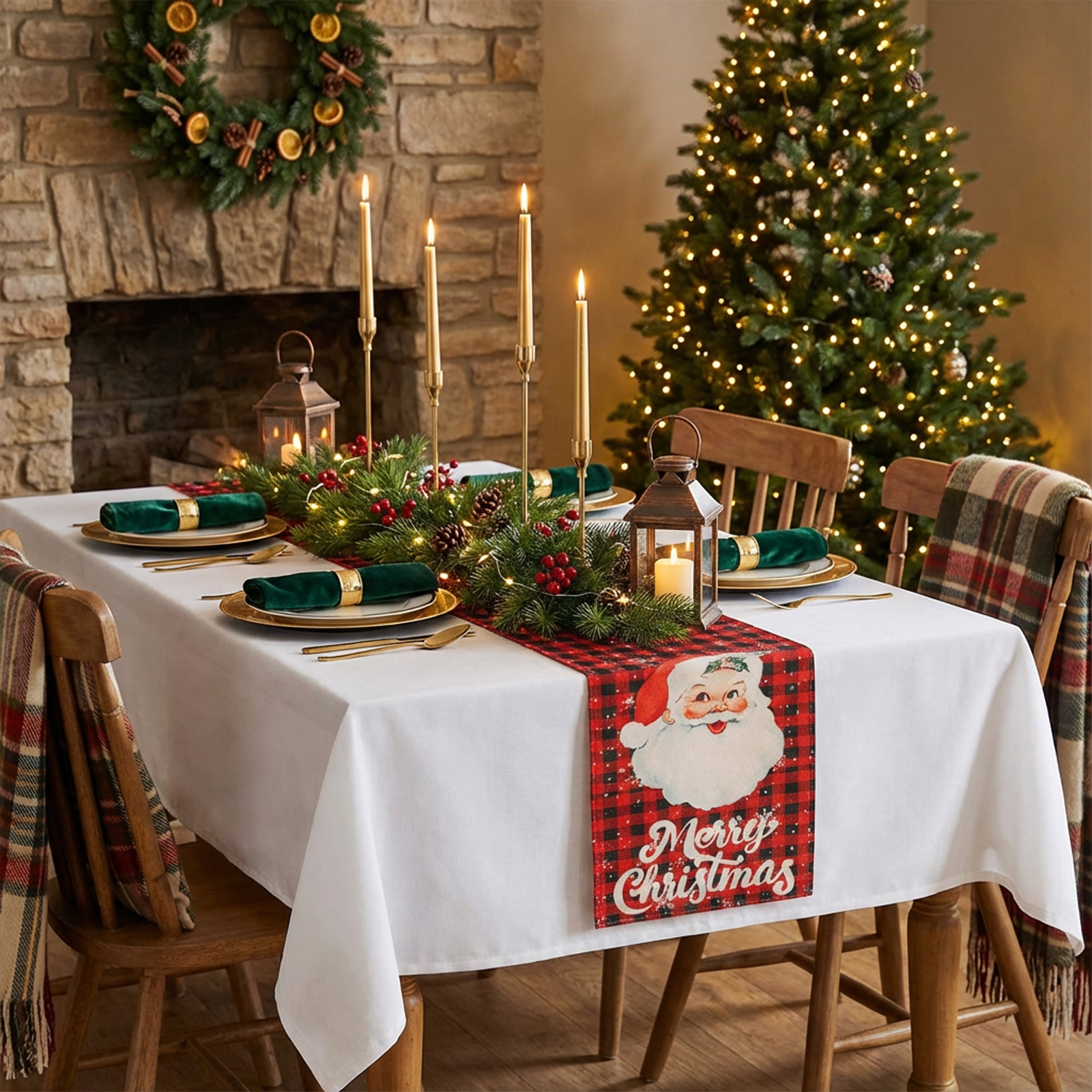 Craciun si Iarna - Decorațiune de Crăciun - traversă de masă - Moș Crăciun - 183 x 33 cm