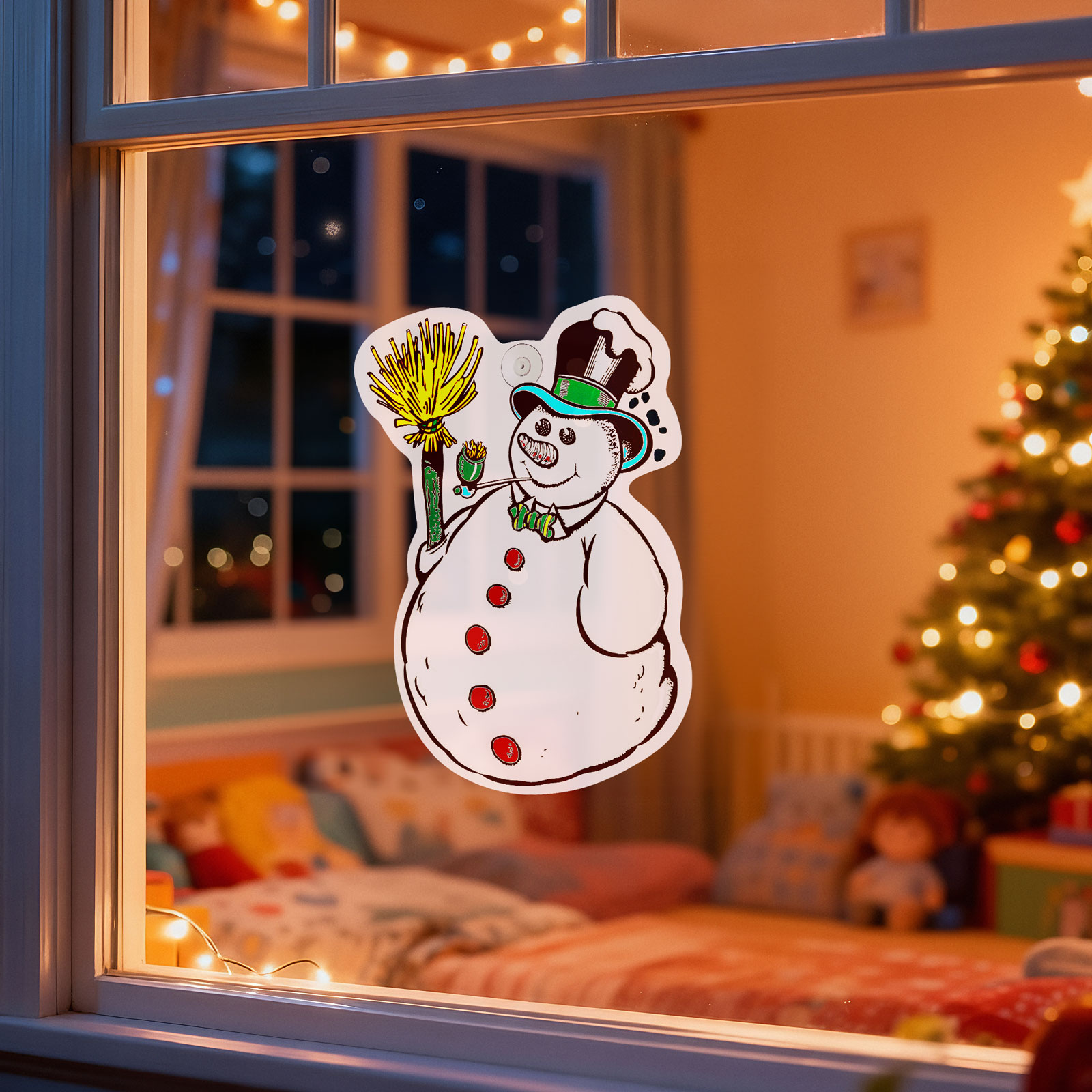 Decorațiune de Crăciun pentru fereastră - om de zăpadă - cu ventuză - 30 x 29 cm [0]