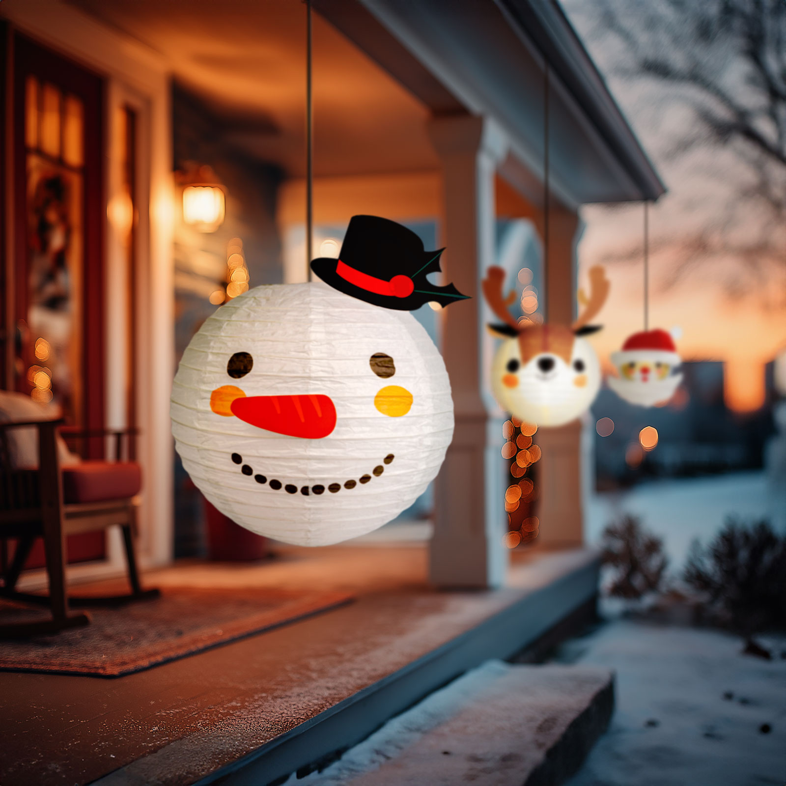 Lampion de Crăciun - om de zăpadă - hârtie - 30 cm [0]