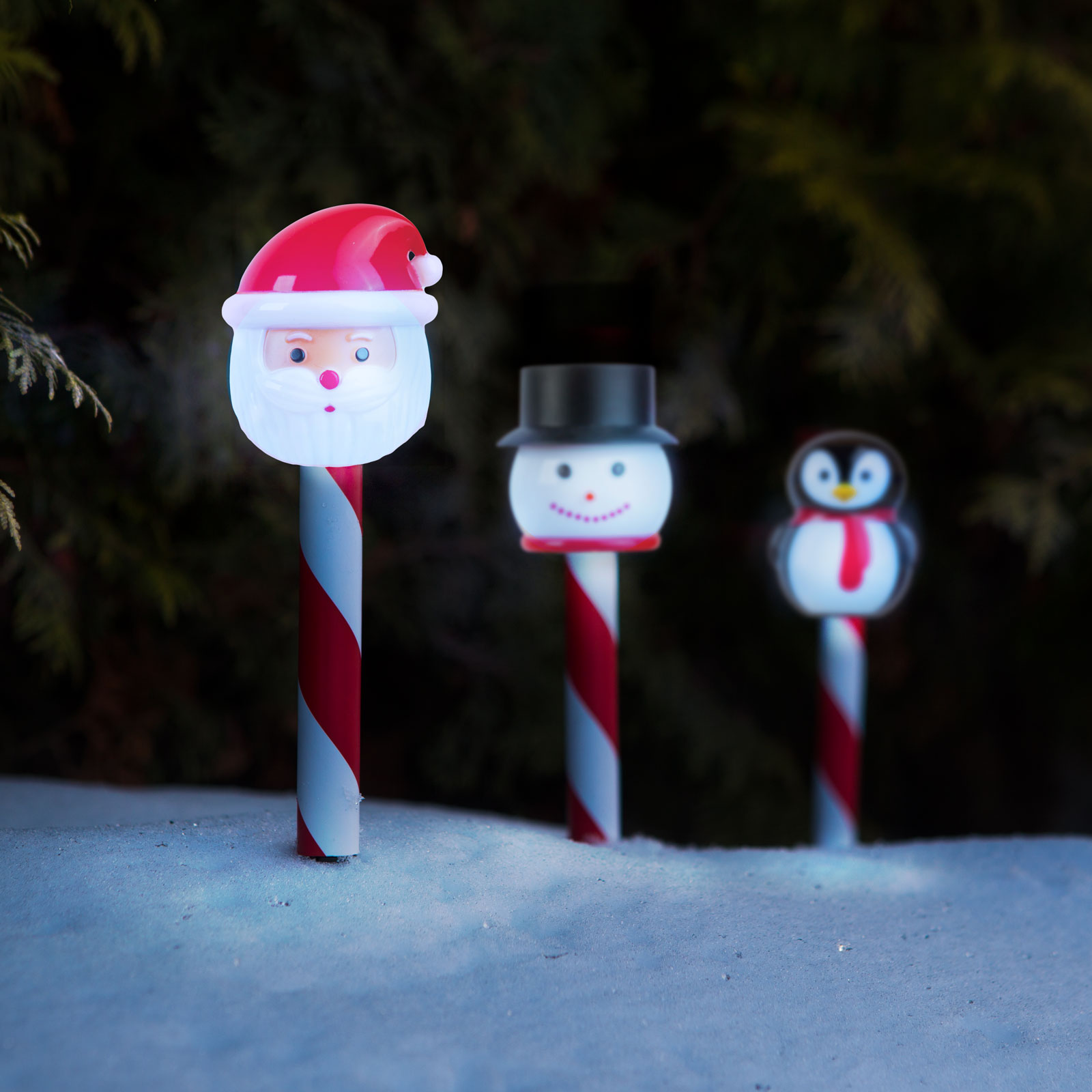 Iluminat Exterior si Solar - Lampă solară de Crăciun - LED - Moș Crăciun, om de zăpadă, pinguin - 36,5 x 6 x 6 cm