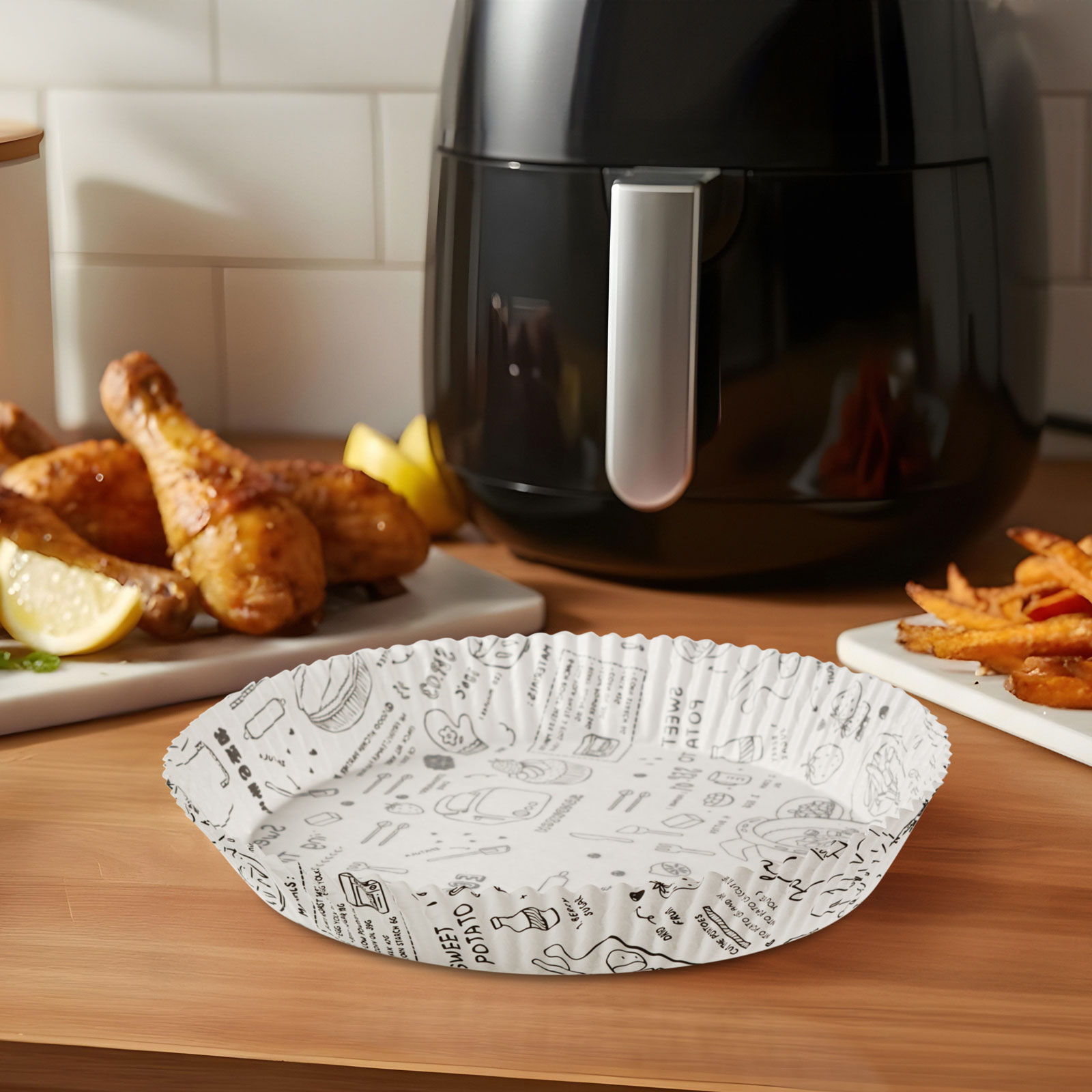 Hârtie de copt pentru Air fryer - pentru gătit fără ulei - cu model, rotund - 20 cm - 50 bucăți / pa [0]