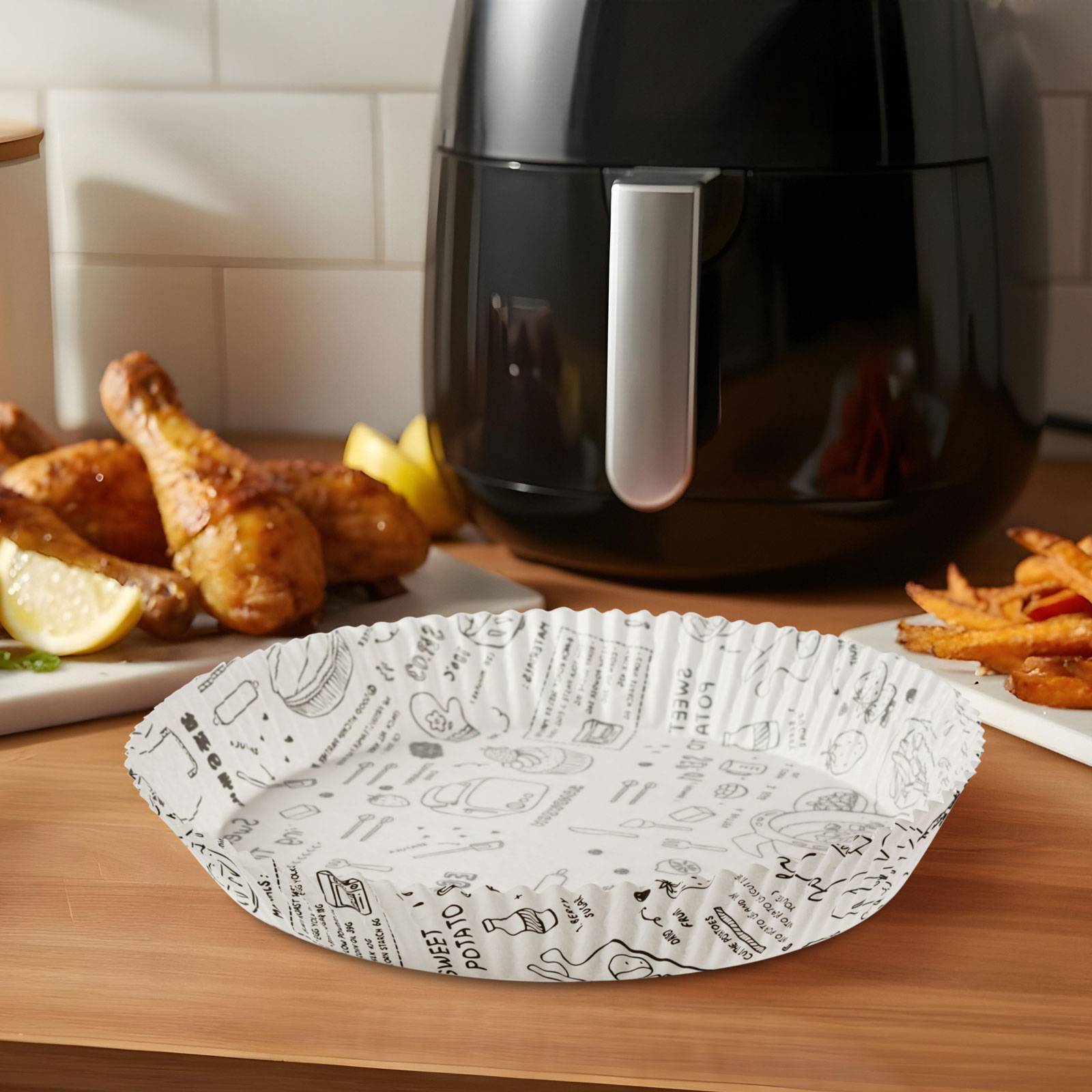 Hârtie de copt pentru Air fryer - pentru gătit fără ulei - cu model, rotund - 23 cm - 50 bucăți / pa [0]