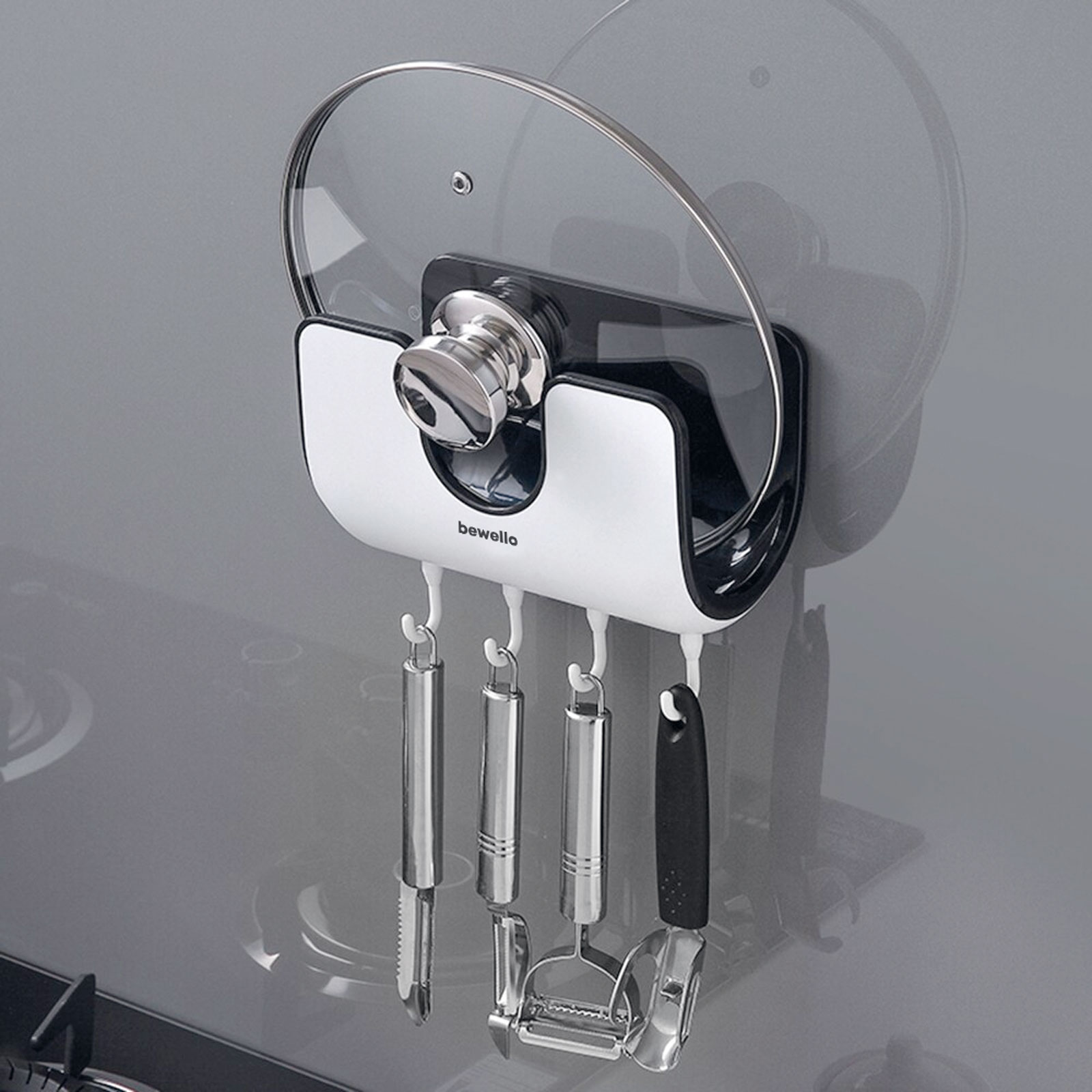 Articole Baie - Organizator perete autoadeziv cu 4 carlige, suport accesorii si depozitare, raft perete