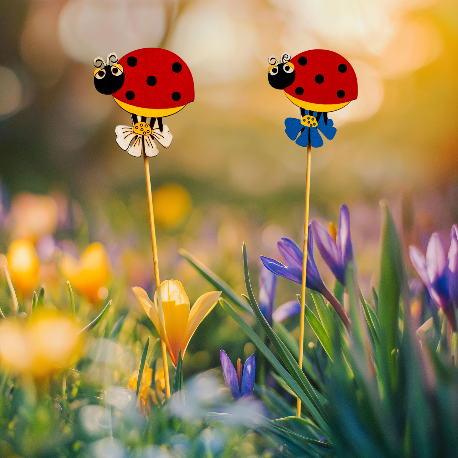 Amenajare si Decor Gradina - Decor gradina buburuza pe bat, figurina decorativa pentru ghiveci si gradina, ornament 30 cm