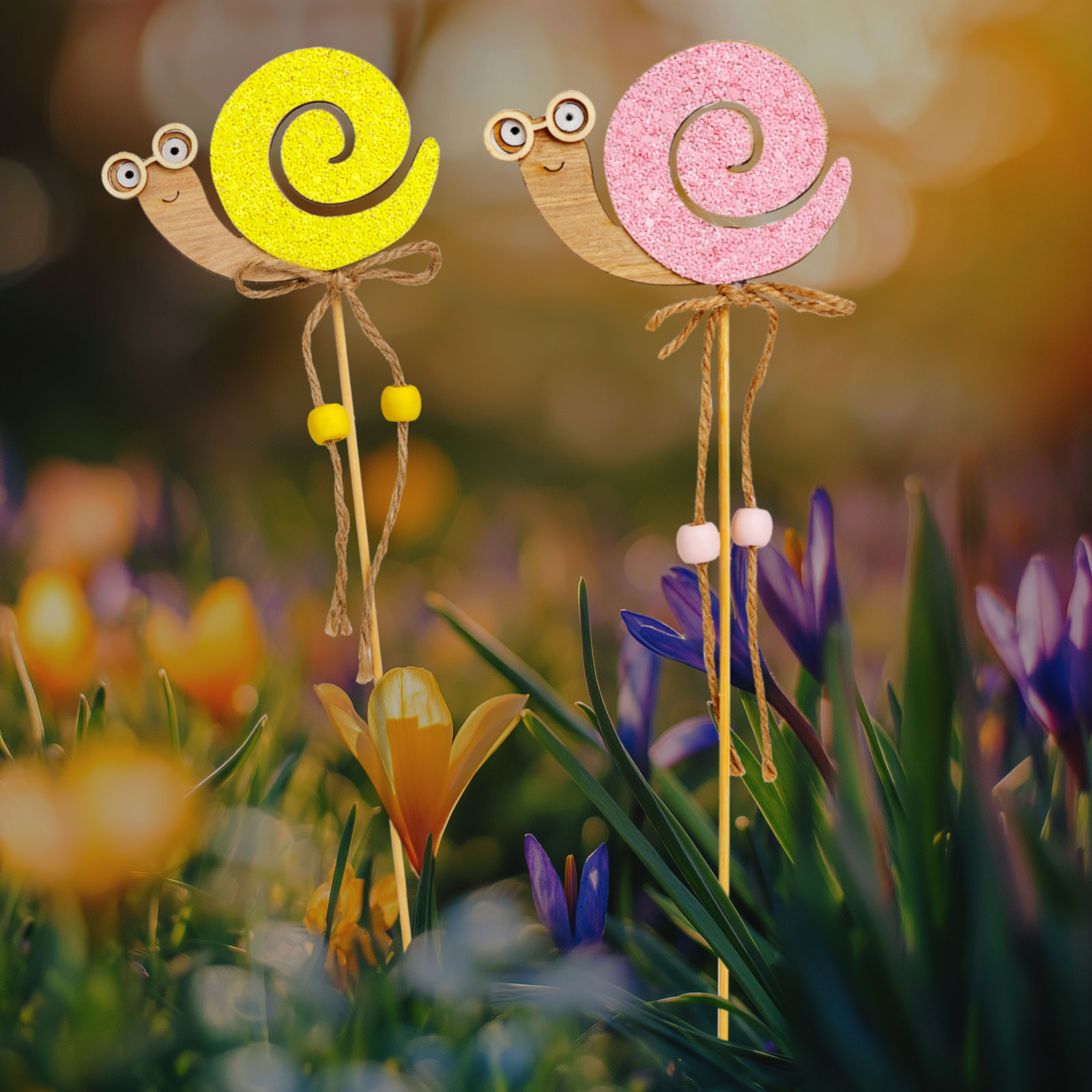 Amenajare si Decor Gradina - Decor gradina melc pe bat, figurina decorativa gradina si ghiveci, ornament gradina 32.5 cm